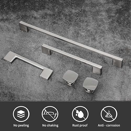 Miniatura 2 de Newlaking Paquete de 6 tiradores de gabinete de níquel cepillado de 5 pulgadas (5.039 in) con agujero central, manijas delgadas y cuadradas para