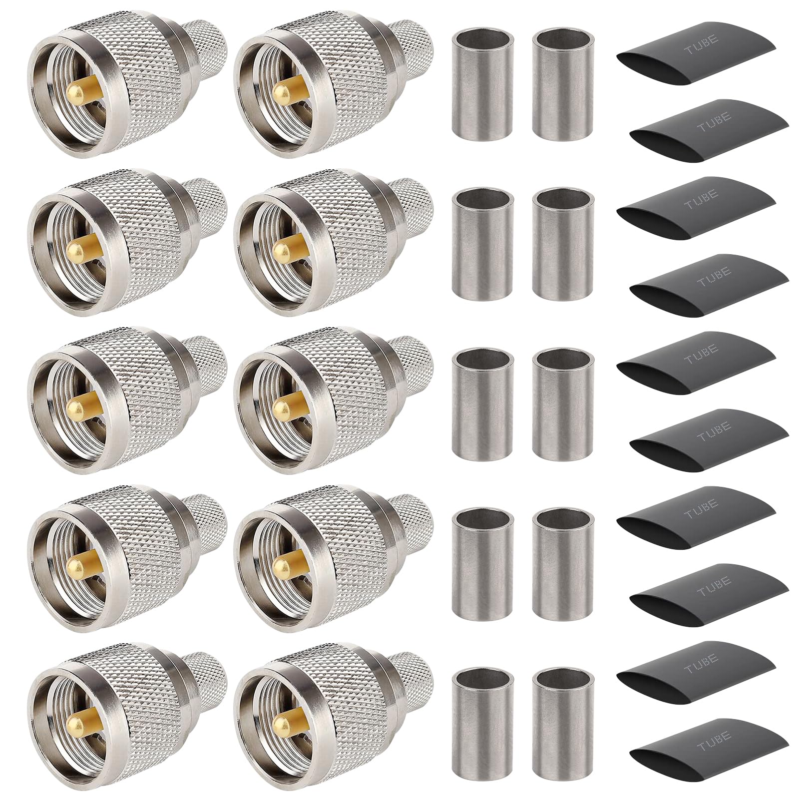 XRDS -RF PL259 UHF Male Coax Connectors 10PCS, PL259 Crimp Connector Kit for 50 Ohm LMR400 RG8 RG213 9913 Coaxial Cable, Ideal for Antenna, Radio, and