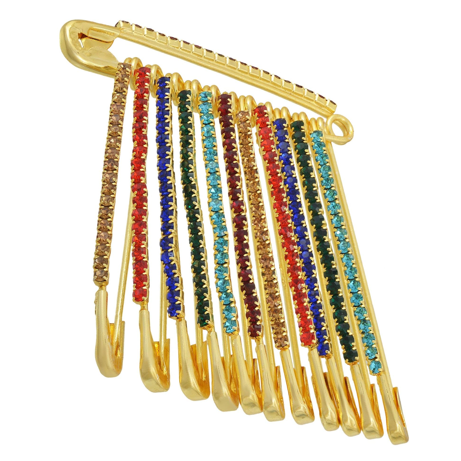 Gold Plated Stone Saree Pins for Women, Decorative Safety Pins Set with Multicolor Rhinestones, Heavy Duty Blouse Pin for Saree Pallu, Hijab, Dupatta Brooch, Stylish Fashion Accessories-picture-46