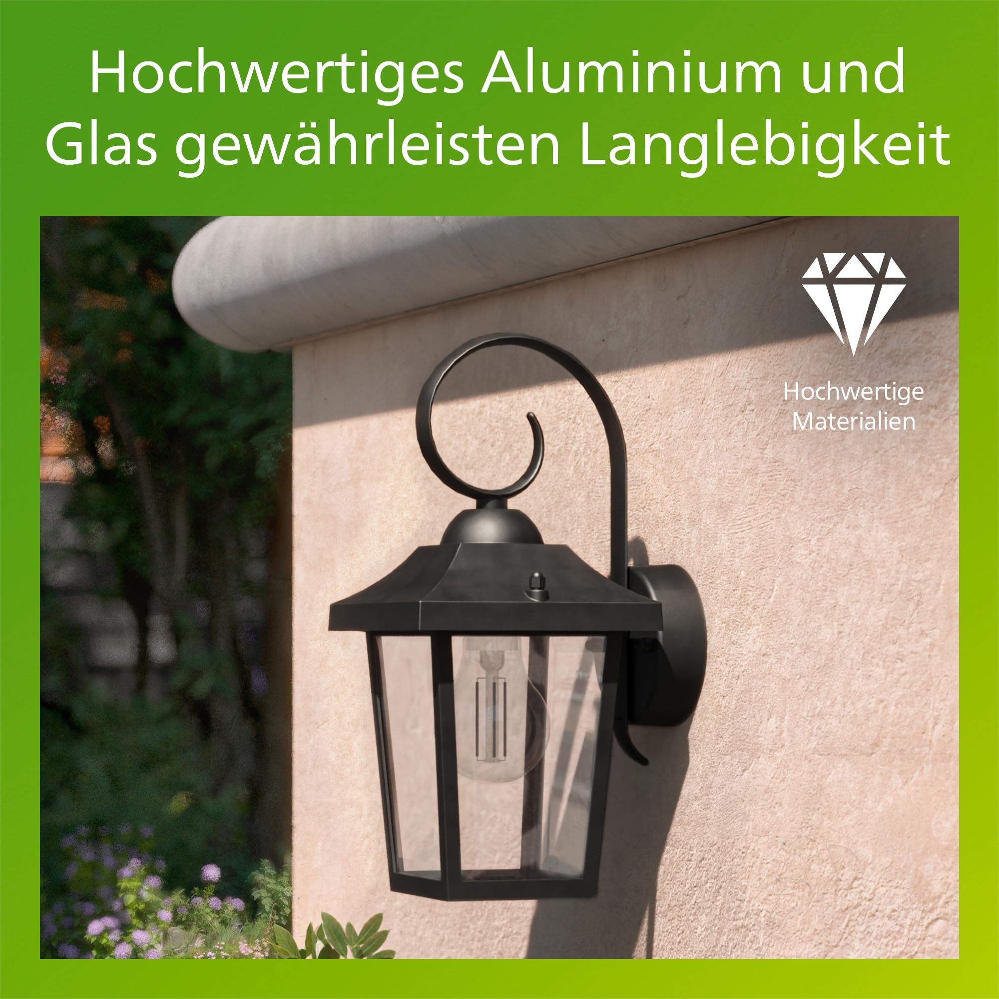 PHILIPS Buzzard Outdoor-Lampe, Wandlampe, Außenbeleuchtung, IP44-Wetterfest, Langlebig, Aluminium, Klassisches Design, Schwarz, E27-Leuchtmittel Separat Erhältlich