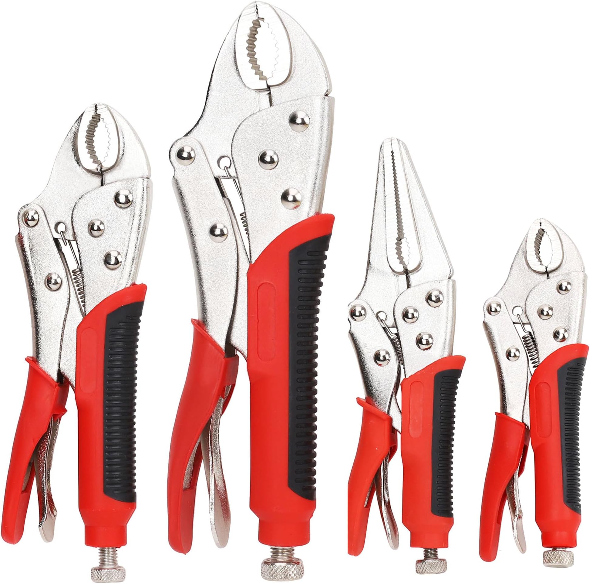 FASTPRO 4-Piece Locking Pliers Set With Heavy Duty Grip, 5", 7" and 10" Curved Jaw Locking Pliers, 6-1/2" Long Nose Locking Pliers Included, Vise Grip Wrench Set