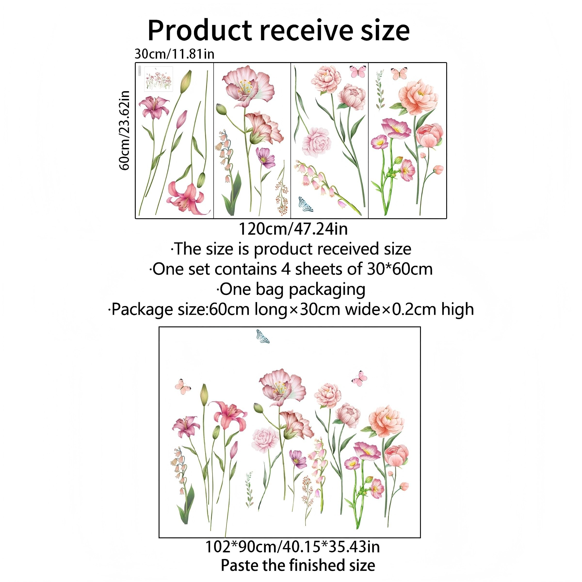 OUFEI Wall Stickers Floral Wallpaper Peel and Stick Pink Fresh Flowers Wall Decals for Living Room Girls Bedroom Baby Kids Nursery Wall Decoration - Image 2