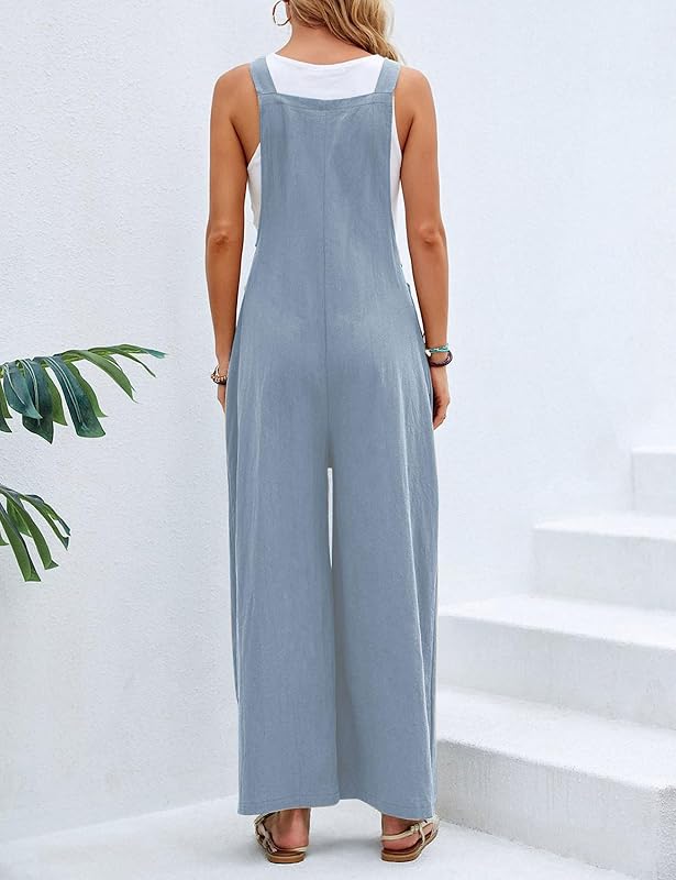 Korebow Wide Leg Linen Overalls for Women Summer Loose Jumpsuits Rompers image 4