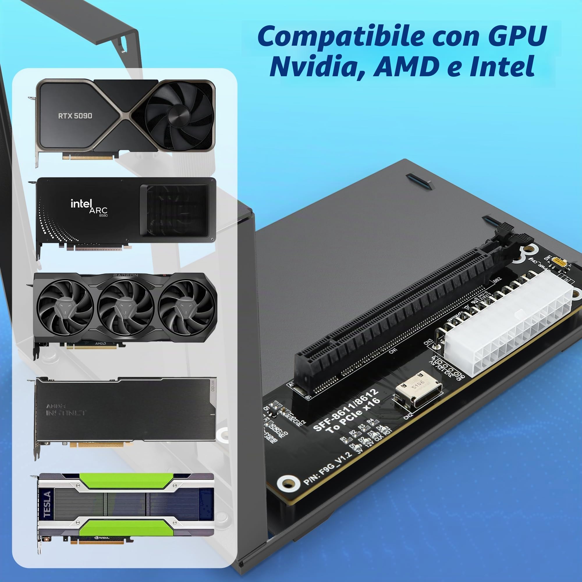 Dock eGPU PCIe 4.0 x4 64Gbps con cavo OCuLink SFF-8611 da 74,9 cm (29,5 pollici), OCuLink SFF-8612 8311 a PCIe x16 Dock GPU esterno per laptop e mini PC, enclosure GPU esterna supporta scheda grafica