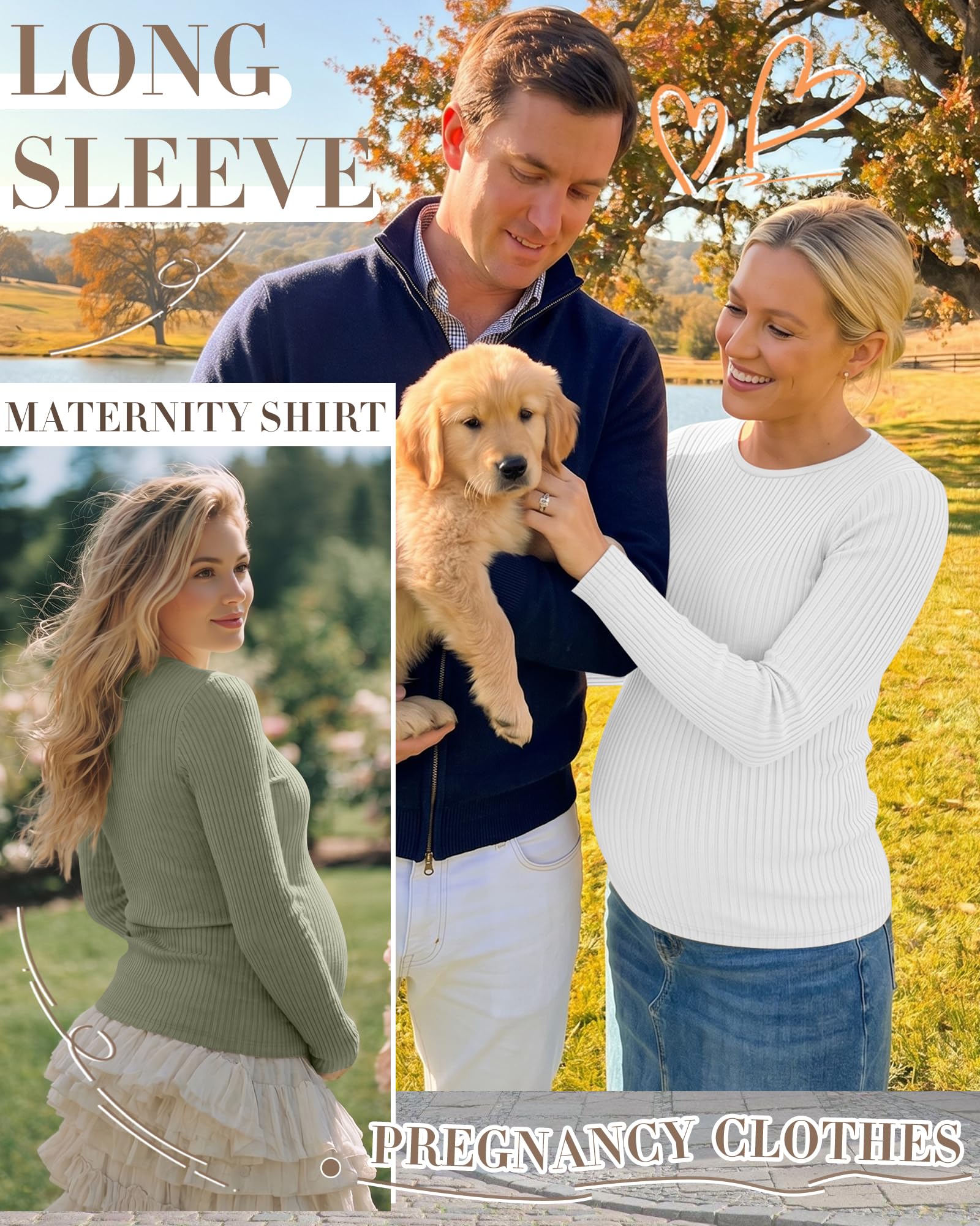 Xuniea Lot de 4 T Shirts Maternité Femme Maille Côtelée Manches Longues Col Rond Tunique Basique Décontractée