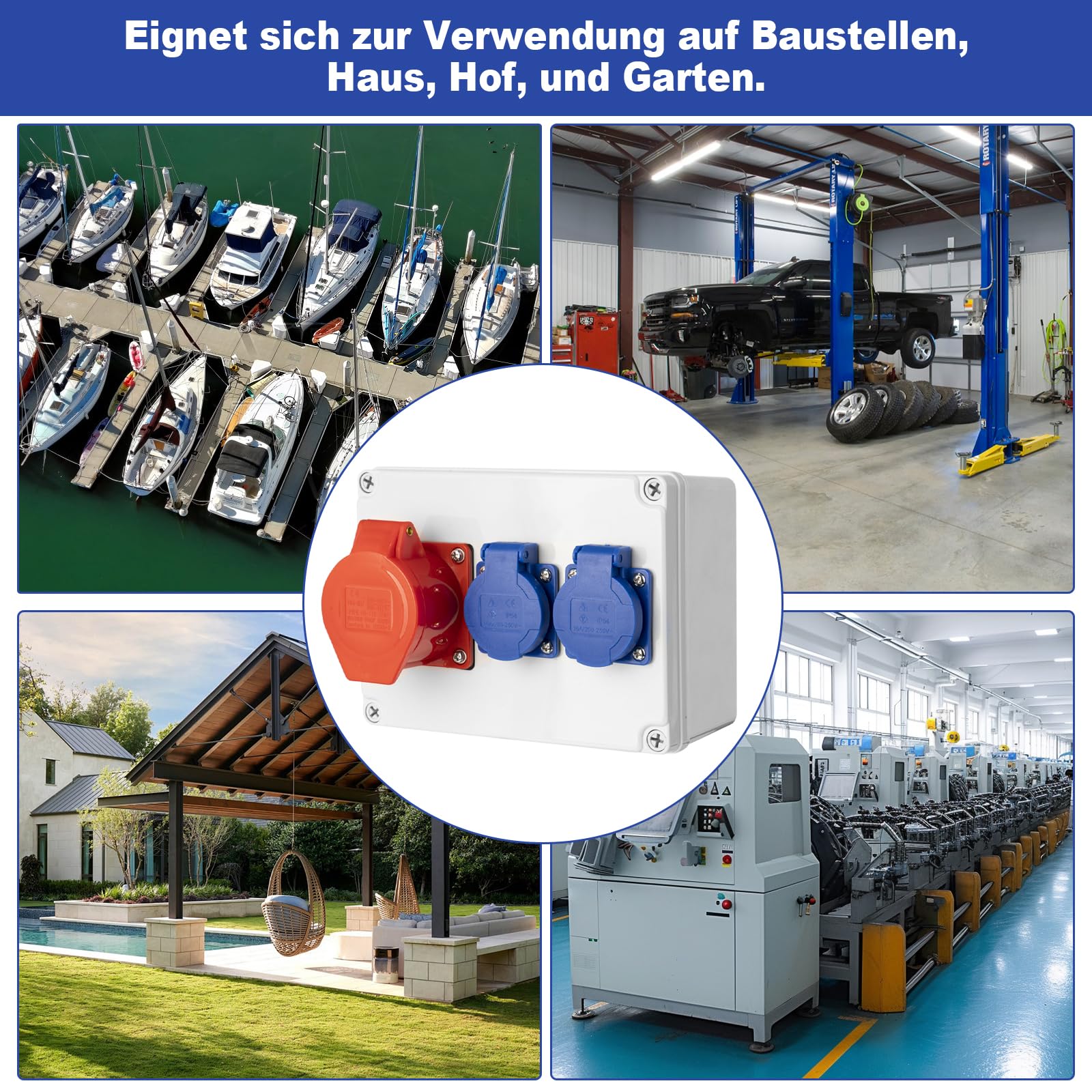 Steckdose Aufputz Wandverteiler Starkstrom Verteiler mit IP54 2x230V Schuko Steckdosen und 16A CEE-Steckdose,IP67 Baustromverteiler Steckdosenverteiler fur Werkstatt, Gebäude Stromverteiler