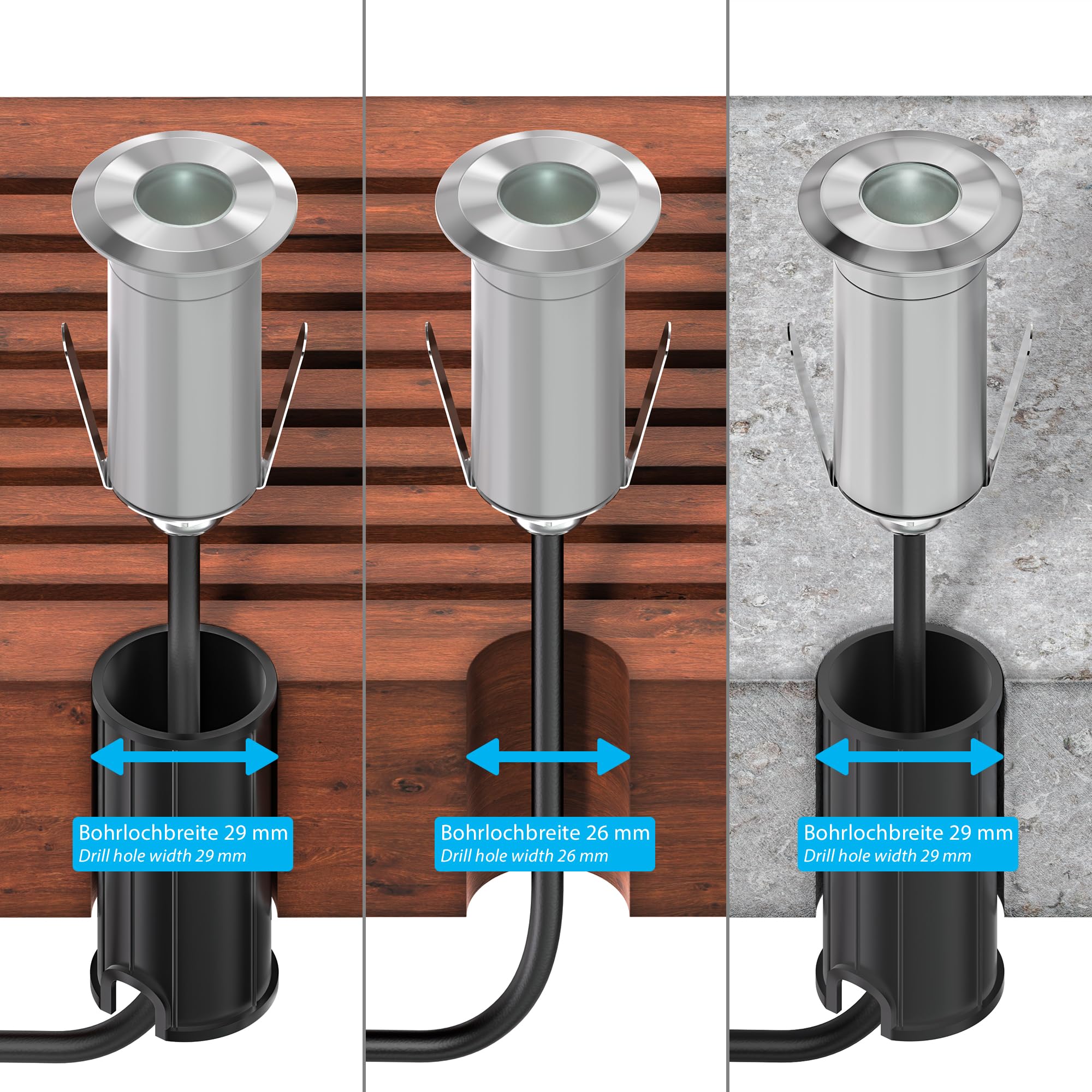 ledscom.de 2 LED recessed Floor Light GLOX for Outdoors IP67, Aluminium, Round, 35mm diameter , Warm White, matt - Image 3