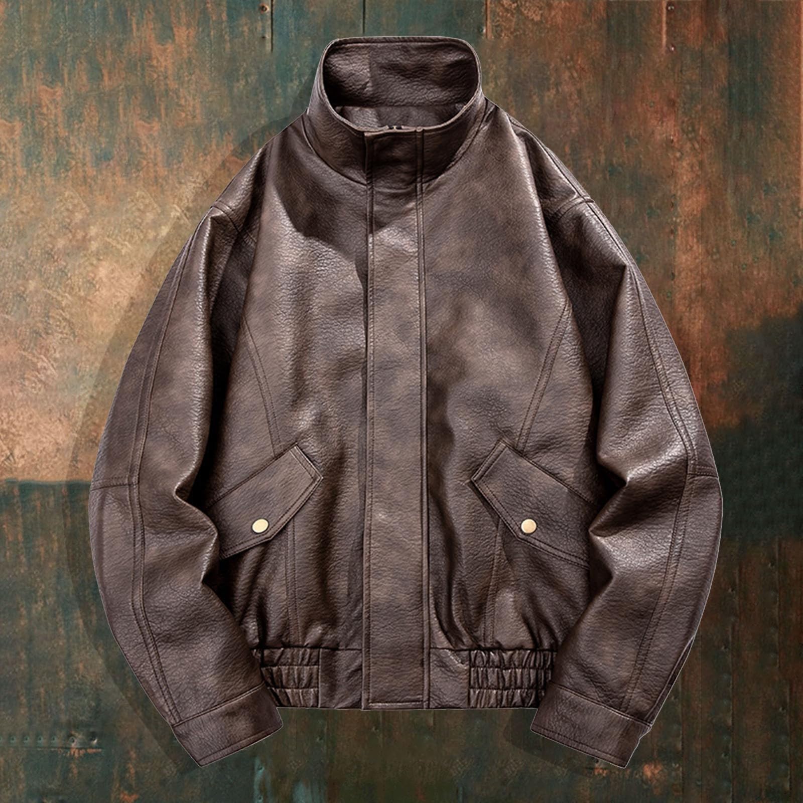 Generisch Sweatshirt Jacke Einfarbige Freizeit-Lederjacke für Herren