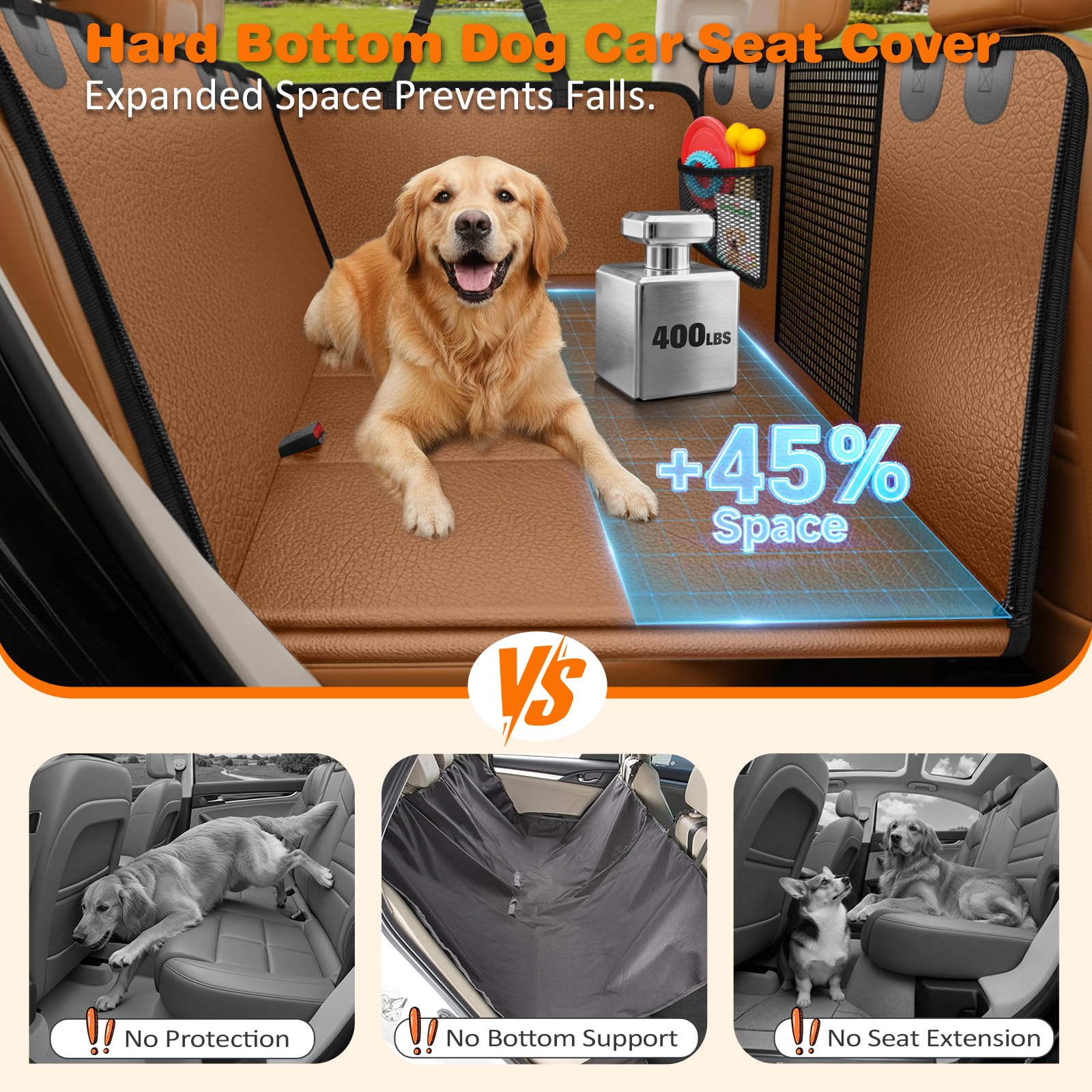 URPOWER PU Leather Hard Bottom Dog Seat Cover for Full-Size Truck Back Seat view 2