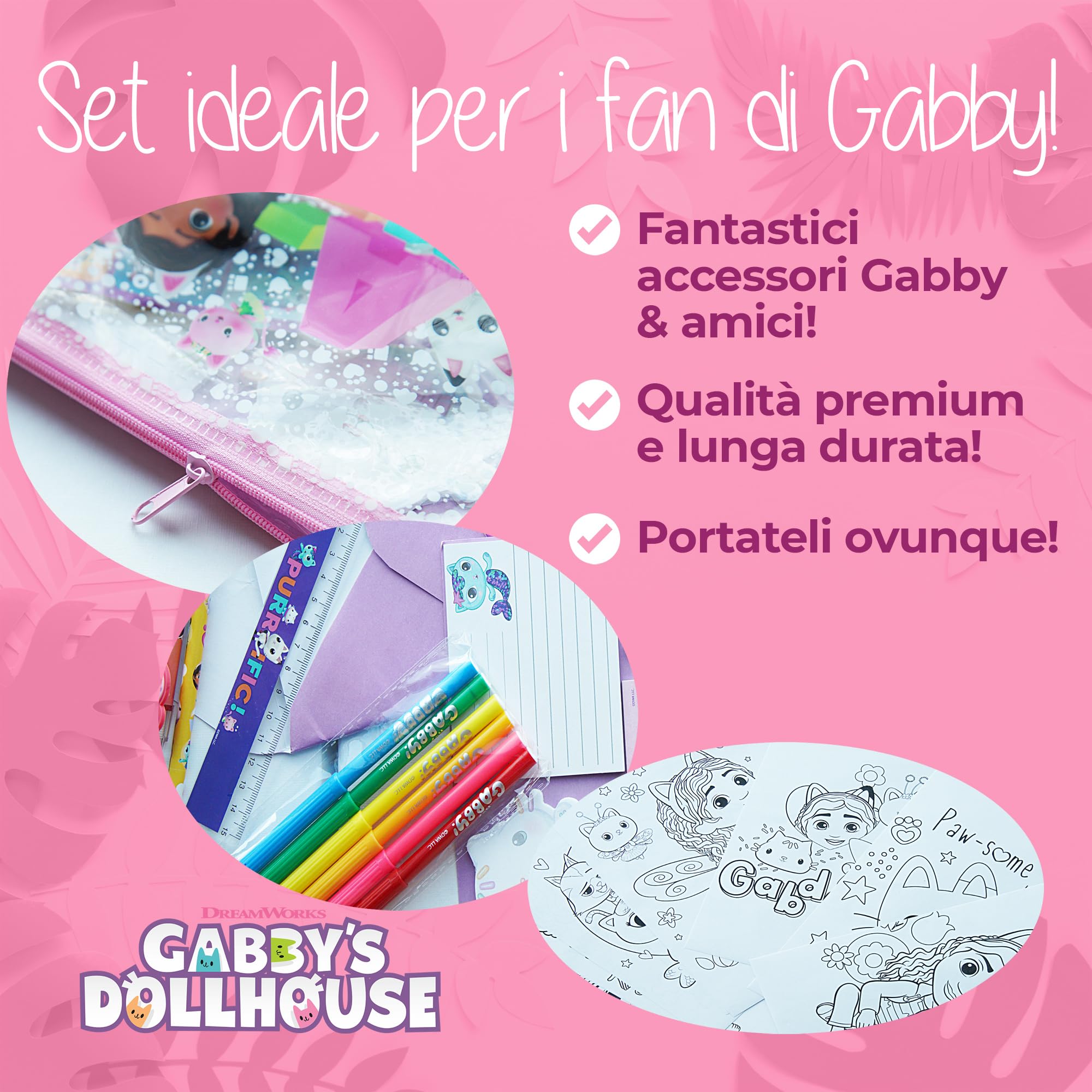 Gabby's Dollhouse - Cancelleria Gabby's Dollhouse - Set Gadget e Oggetti di Gabby con Adesivi, Penne e Pennarelli - Cose di Gabby per Bambini e Fan della Casa delle Bambole