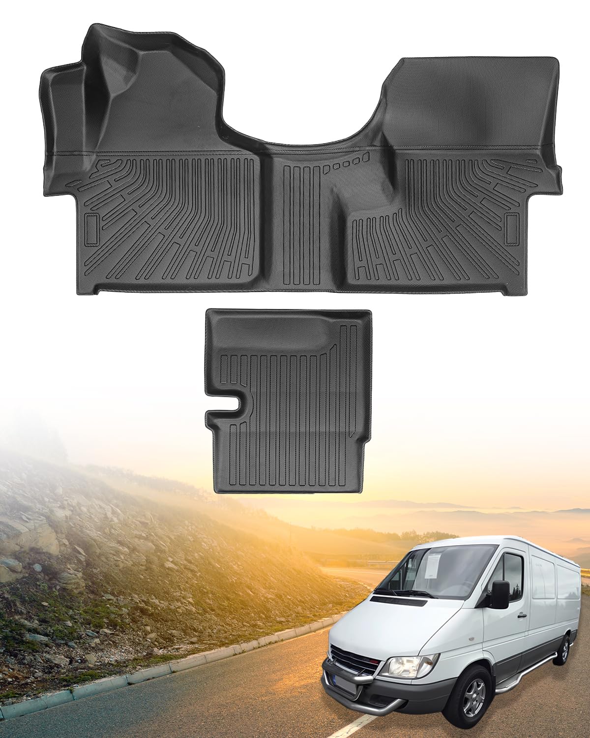 Icyhaws® Floor Mats for Mercedes-Benz Sprinter 2500/3500 2008-2018 Cargo Van Models with 1st Row Bucket Seats, All-Weather TPE Rubber Car Mats Liners Accessories for Sprinter Driver & Passenger