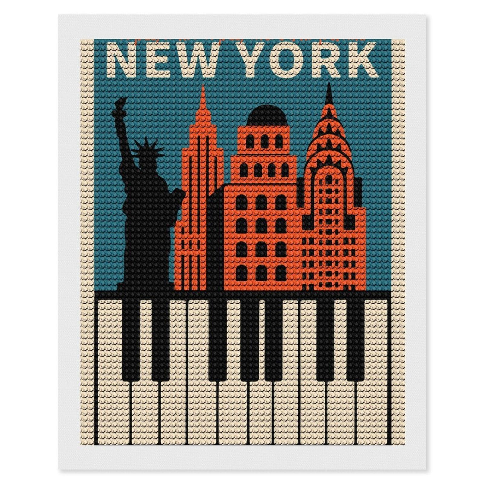 Junmoney New York Jazz Diamond Painting Canvas Kit 16"x20", Round Gems, Living Room Decor, Seasonal Gift Choice, Modern Decor