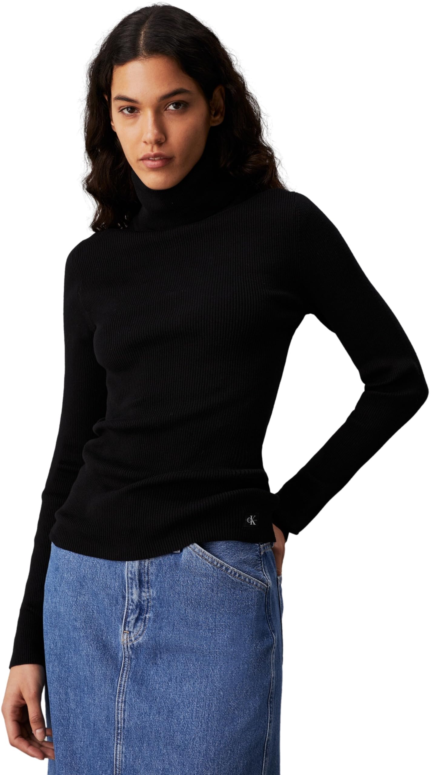 Calvin Klein Women's Woven Roll Neck Jumper, Black (Ck Black), 3XL