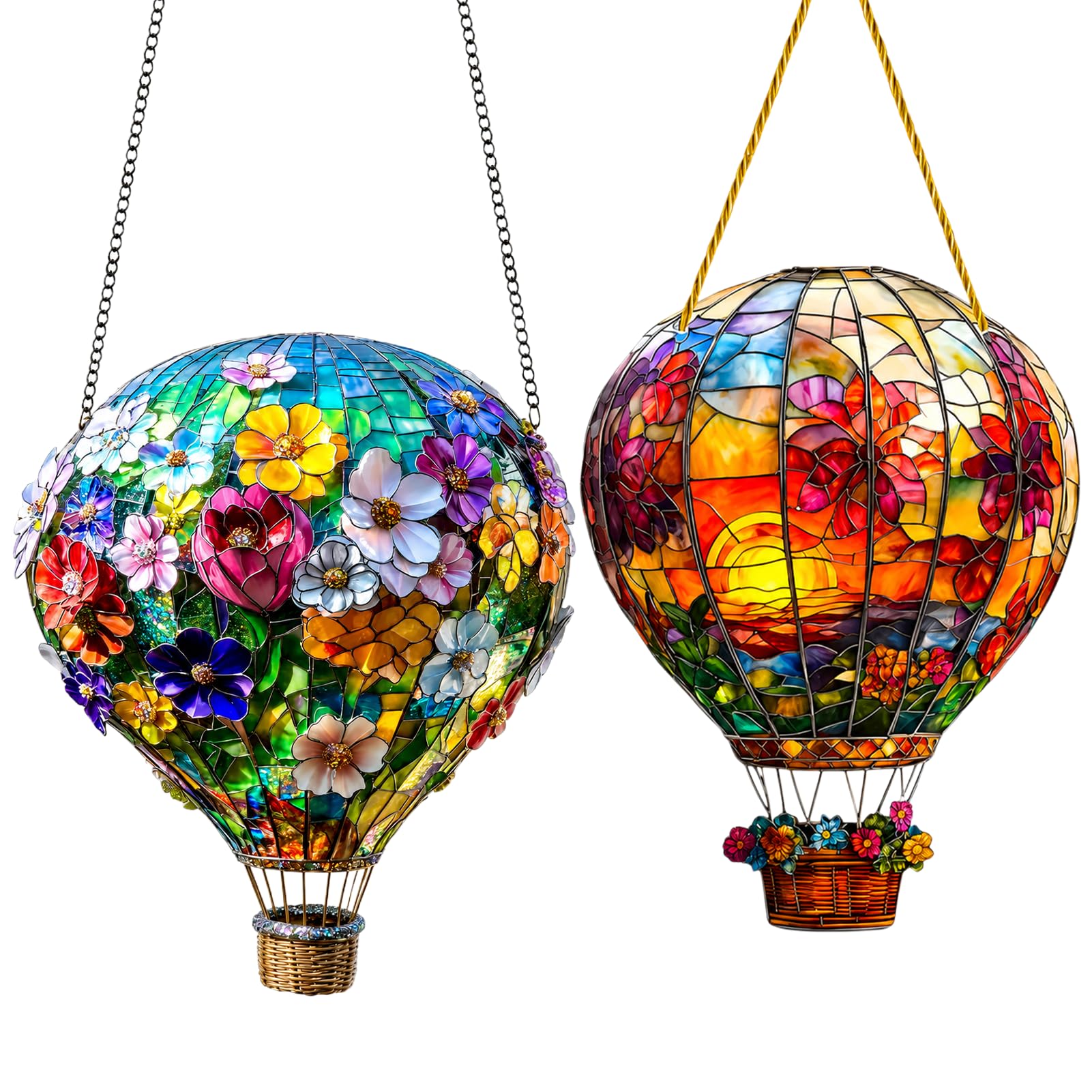 2 PCS Hot Air Balloon Garden Hanging Sun Catcher, Acrylic Garden Ornaments