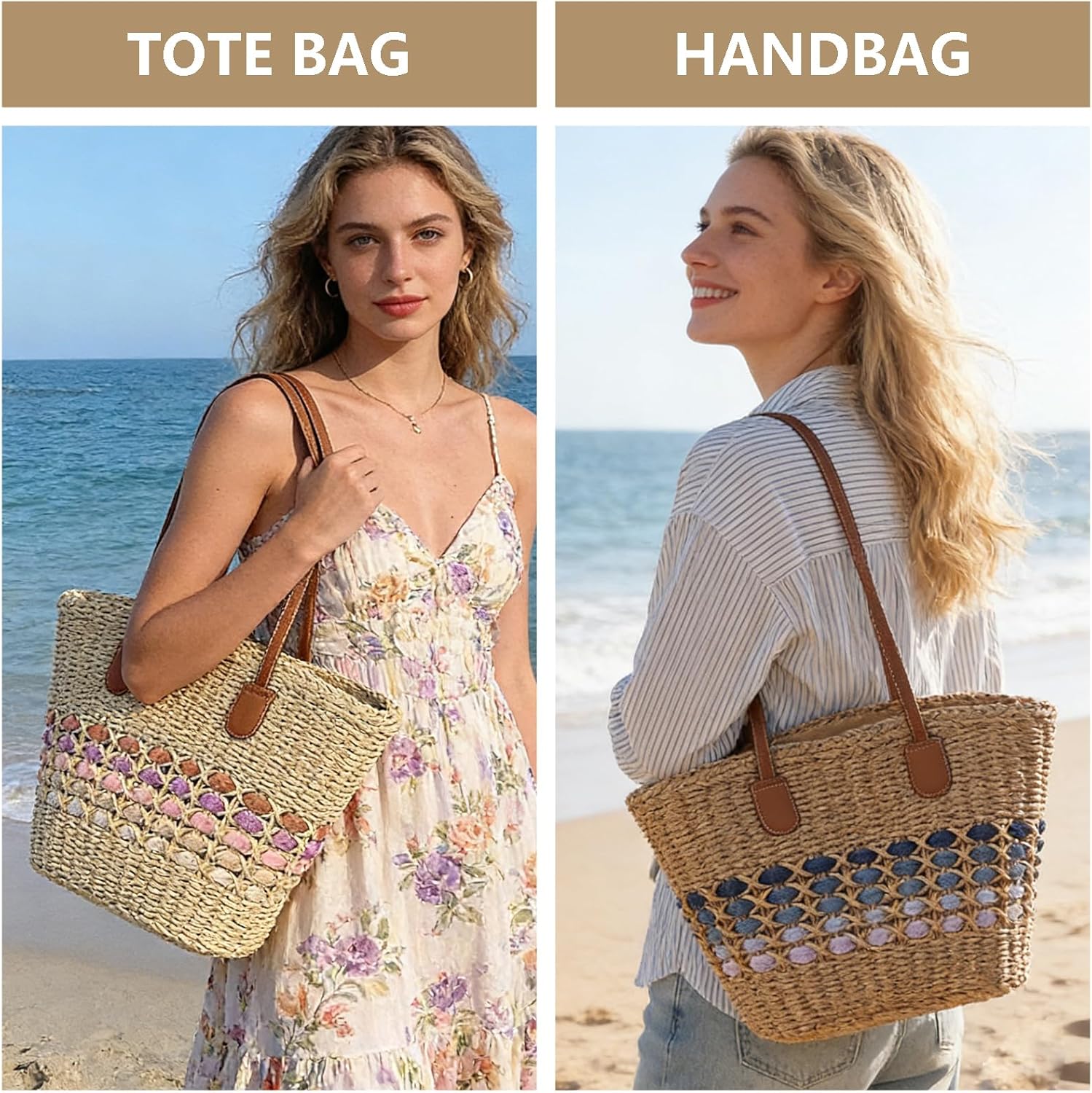 2026 Women's Straw Tote Bag Large Summer Raffia Shoulder Bag Woven Beach Handbag Vacation Travel Purse For Women