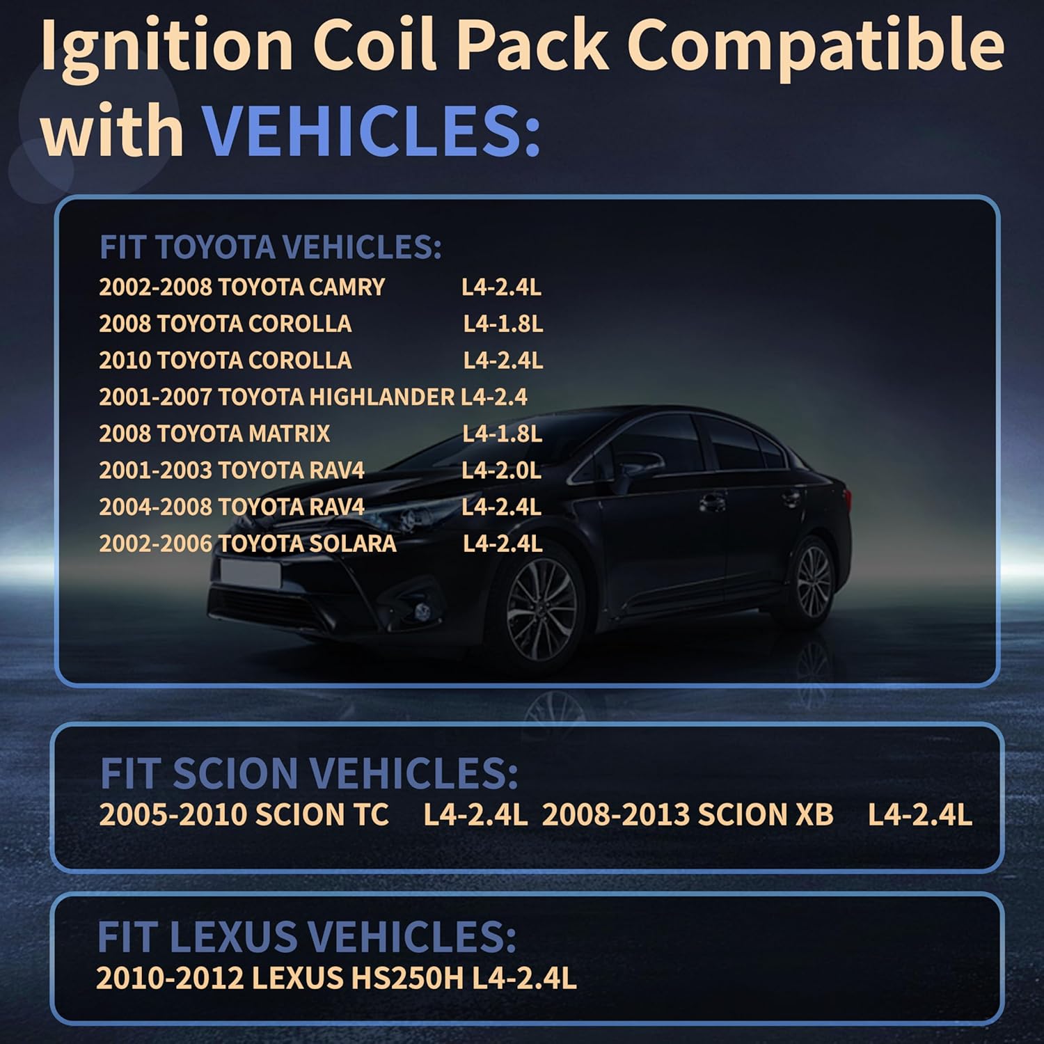 Ignition Coil UF333 Spark Plugs: Compatible with Toyota Camry Corolla Scion TC Matrix Highlander Rav4 2.4L 2002 2003 2004 2005 2006 2007 2008 2009-2012 Set of 4 Spark Plug & Coil packs