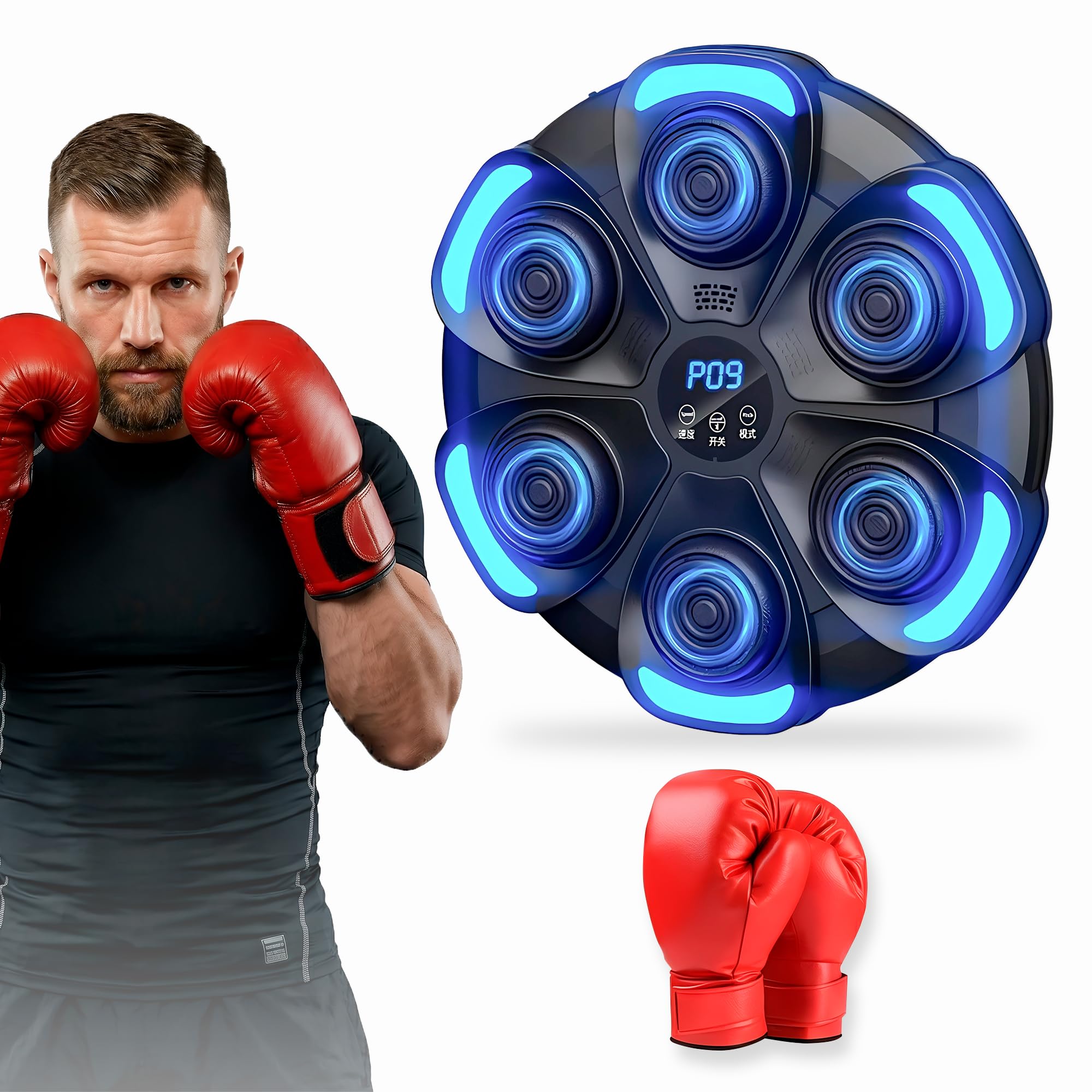 Unicview Máquina de Boxeo Musical Inteligente con Luces RGB, Bluetooth 5.0 y Pantalla LED, Entrenador de Reacción con Múltiples Modos y Velocidades, Montaje en Pared, Incluye Guantes