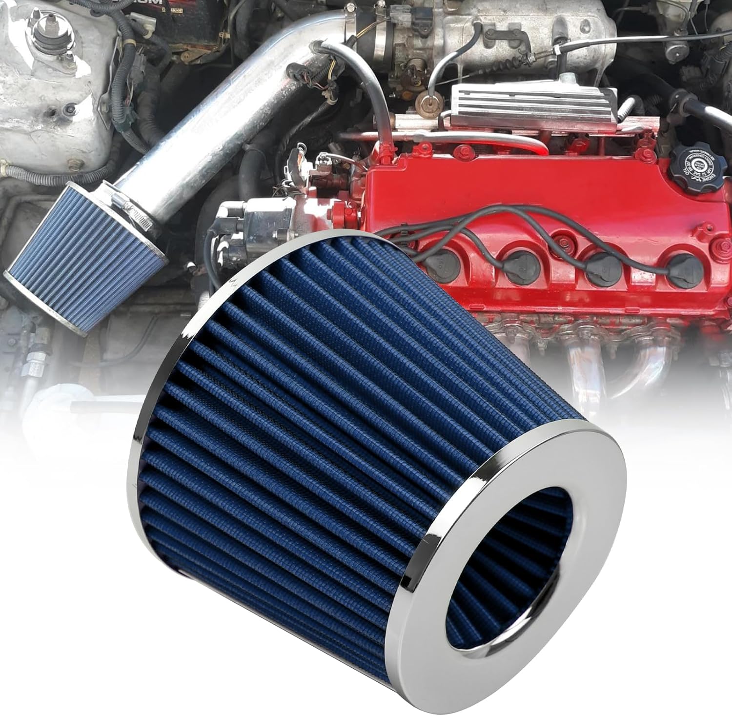 RYANSTAR RACING 152mm 6" High Flow Round Tapered Cone Closed-Top Washable Clamp-On Dry Air Filter short 155mm tall