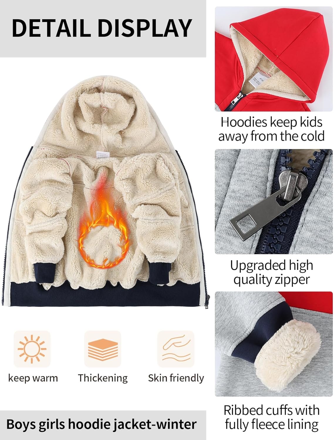 Gihuo Boy's Fleece Jacket Hoodie Sherpa Lined Jacket Zip Up Fleece Hooded Sweatshirt - Image 7