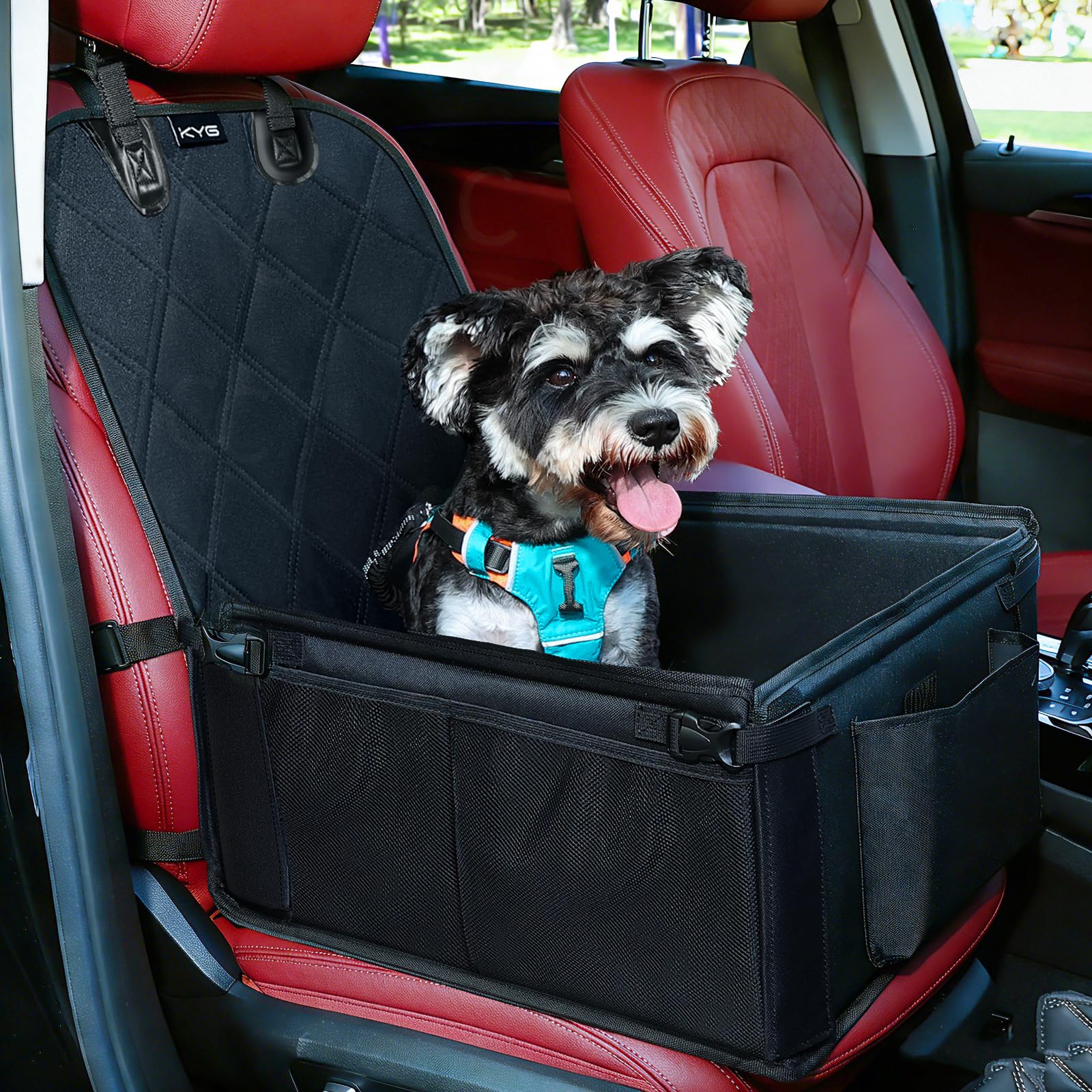 KYG Seggiolino auto per cani – particolarmente stabile, impermeabile, antiscivolo e antigraffio per cani di piccola taglia – per passeggero e sedile posteriore (nero)