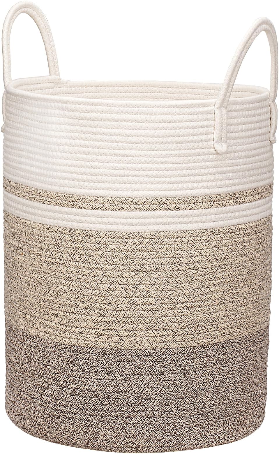 Large Grey Cotton Woven Rope Basket with double reinforced handles