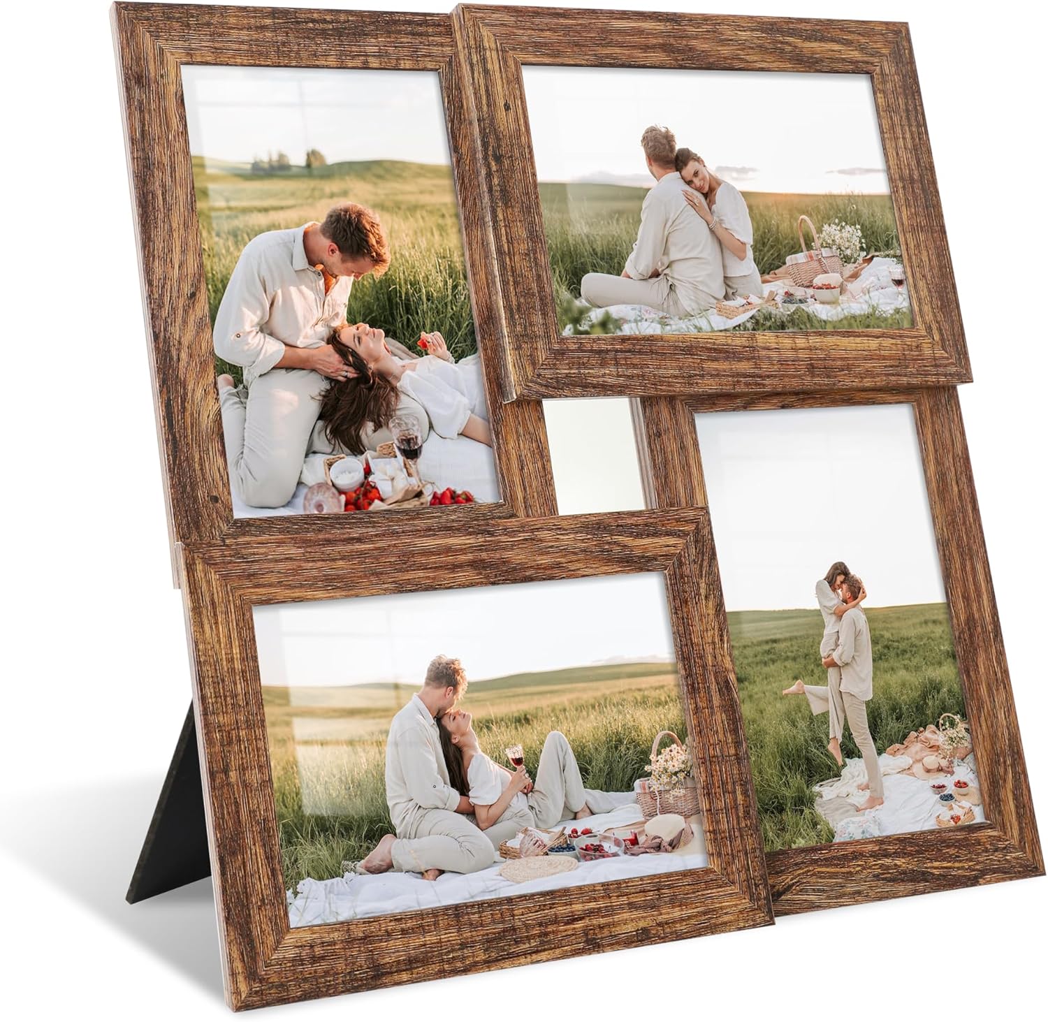 YESKAY 4x6 Collage Picture Frames, Multi Family Photo Frame with Real Glass, Displays Four 4x6 Photo, Wall Decor Wall Hanging or Tabletop, Distressed White+Rustic Brown