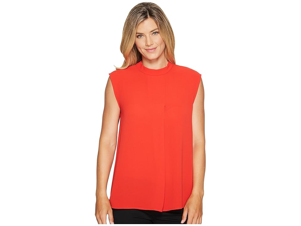 

Vince Camuto Sleeveless Mock Neck Blouse w/ Front Fold (Bright Crimson) Women's Blouse, White