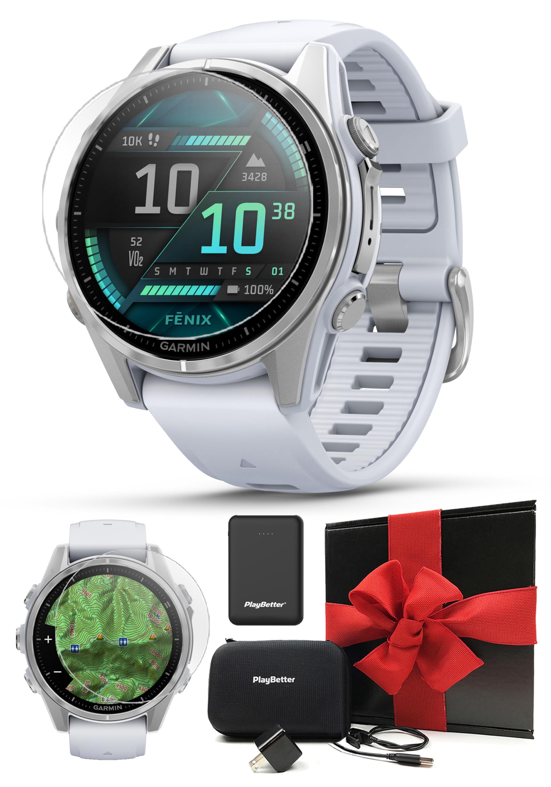 Garmin Fenix 8 (Silver/Whitestone, 43mm) AMOLED GPS Watch Gift Box
