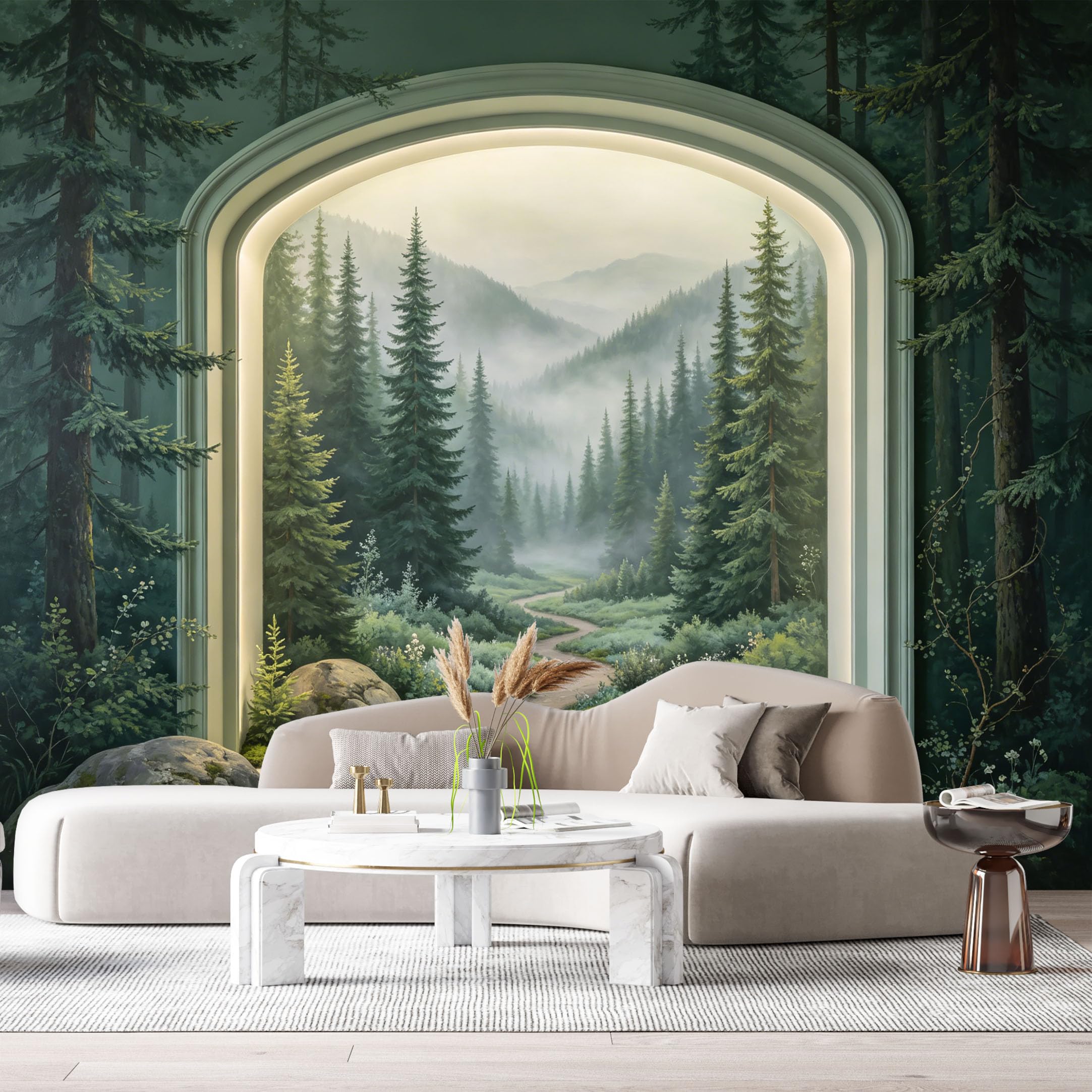 Custom Size Wall Murals Misty Pine Wood Path Archway 3D Trompe L'Oeil SelfAdhesiveWall Fabric Removable Wallpaper Wall Decor for Living Room Bedroom Bathroom