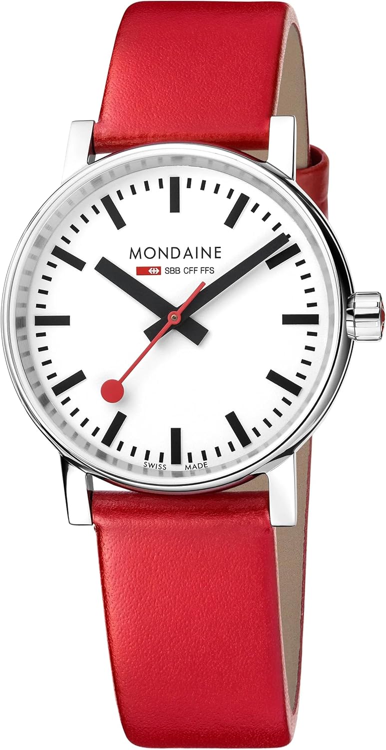 Mondaine Evo2 - Orologio con Cinturino Rosso in Pelle per Uomo e Donna, MSE.35110.LC, 35 MM Mondaine Evo2 - Orologio con Cinturino Rosso in Pelle per Uomo e Donna, MSE.35110.LC, 35 MM