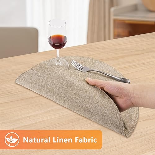 Miniatura 5 de Eforcurtain Juego de 4 manteles individuales de lino y algodón lavables para mesa de comedor (lino claro)