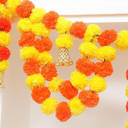 Miniatura 2 de Toran colgante de puerta de caléndula amarilla naranja de 5 pies - Thorans indio - Guirnalda de flores útiles para Pooja Mandir, puerta, decoración