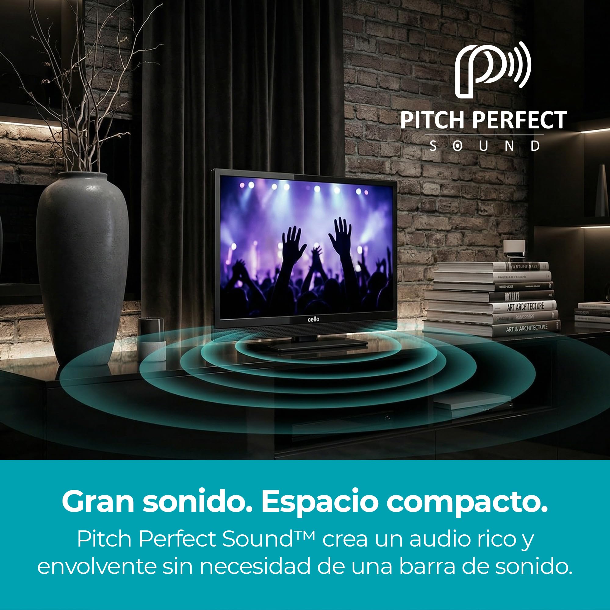 Cello C1626TZH Smart TV 16" con Tizen OS de Samsung, Bluetooth y Sonido Pitch, Triple Sintonizador, Ideal para Cocina, Dormitorio y Espacios pequeños, Solo Funcionamiento con Red eléctrica