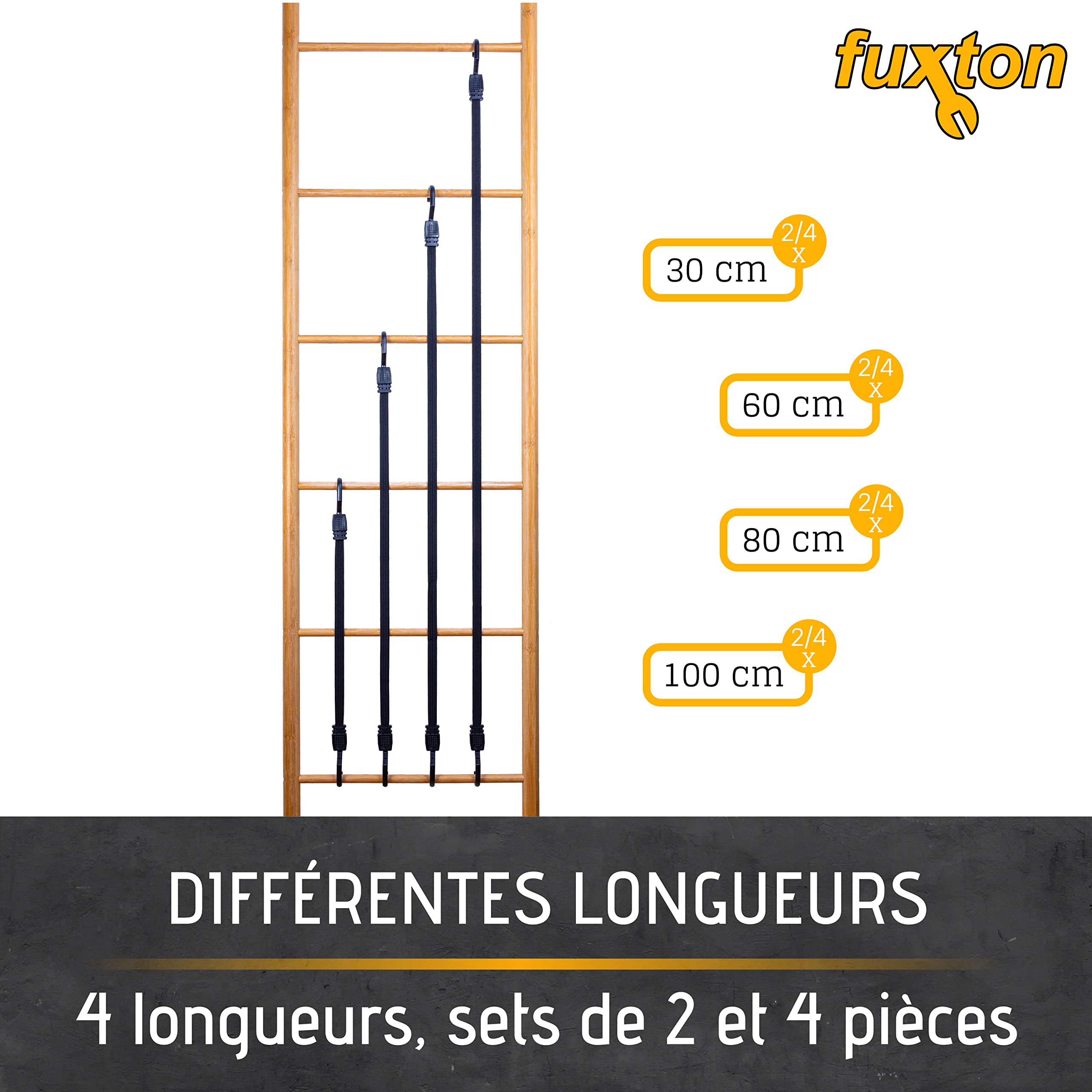 2 Tendeurs élastiques Fuxton 20-100cm - Pour Fixer Bagages, Bâches Ou équipement De Transport