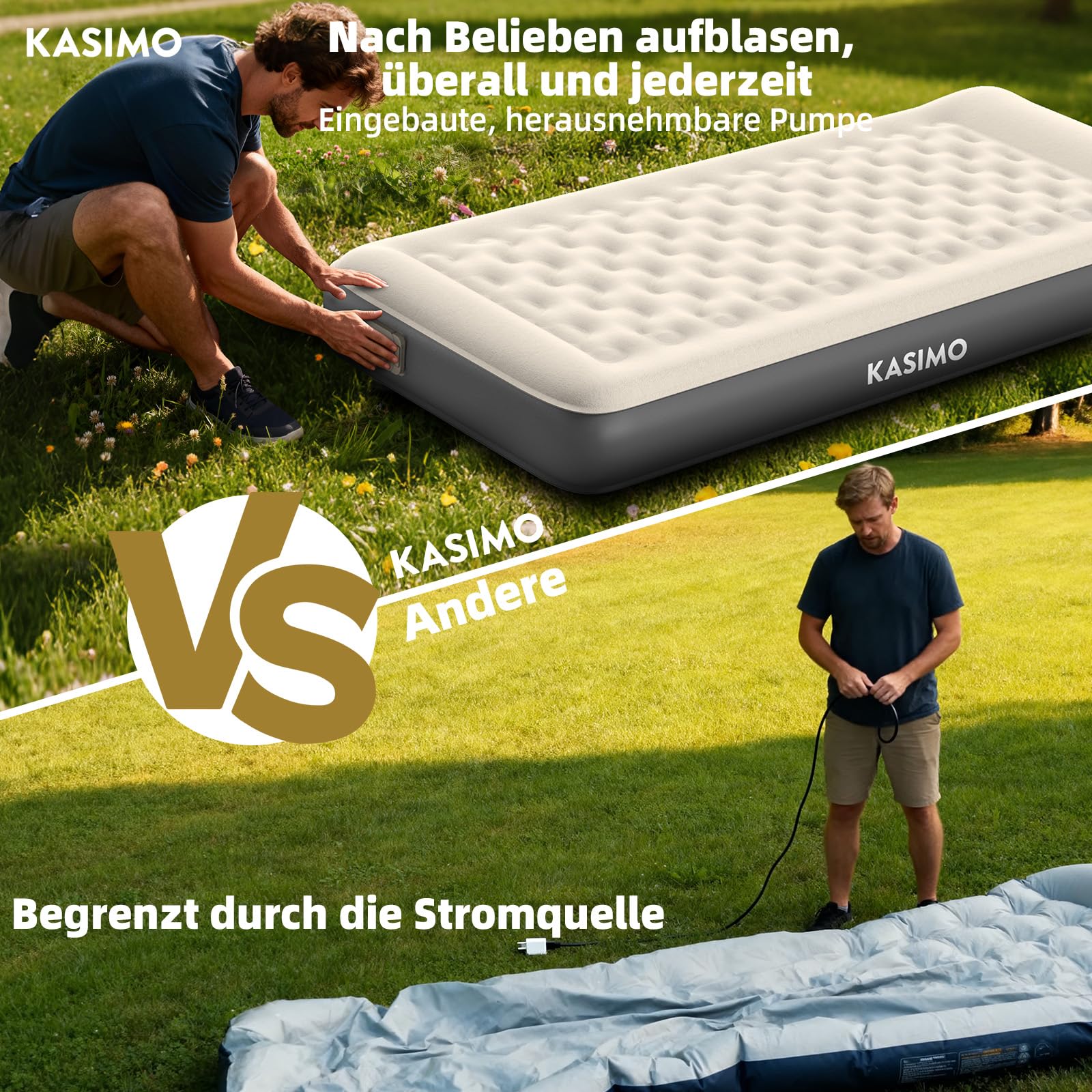 KASIMO TPU Luftmatratze selbstaufblasend 1 Person Gästebett mit integrierter Pumpe 190x90x22cm