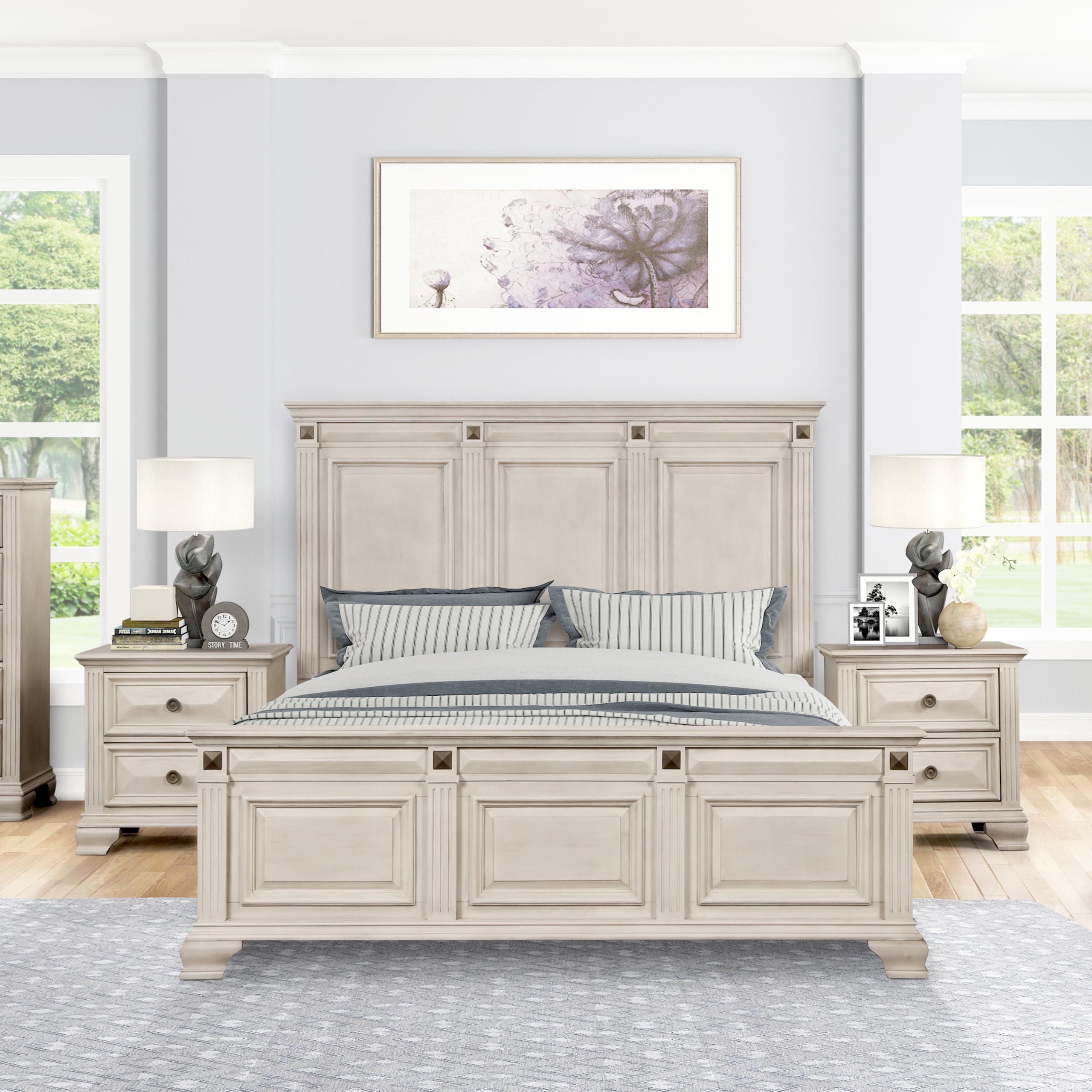 Amazon.com: Roundhill Furniture Renova 3-Piece Bedroom Set, Bed with 2 ...