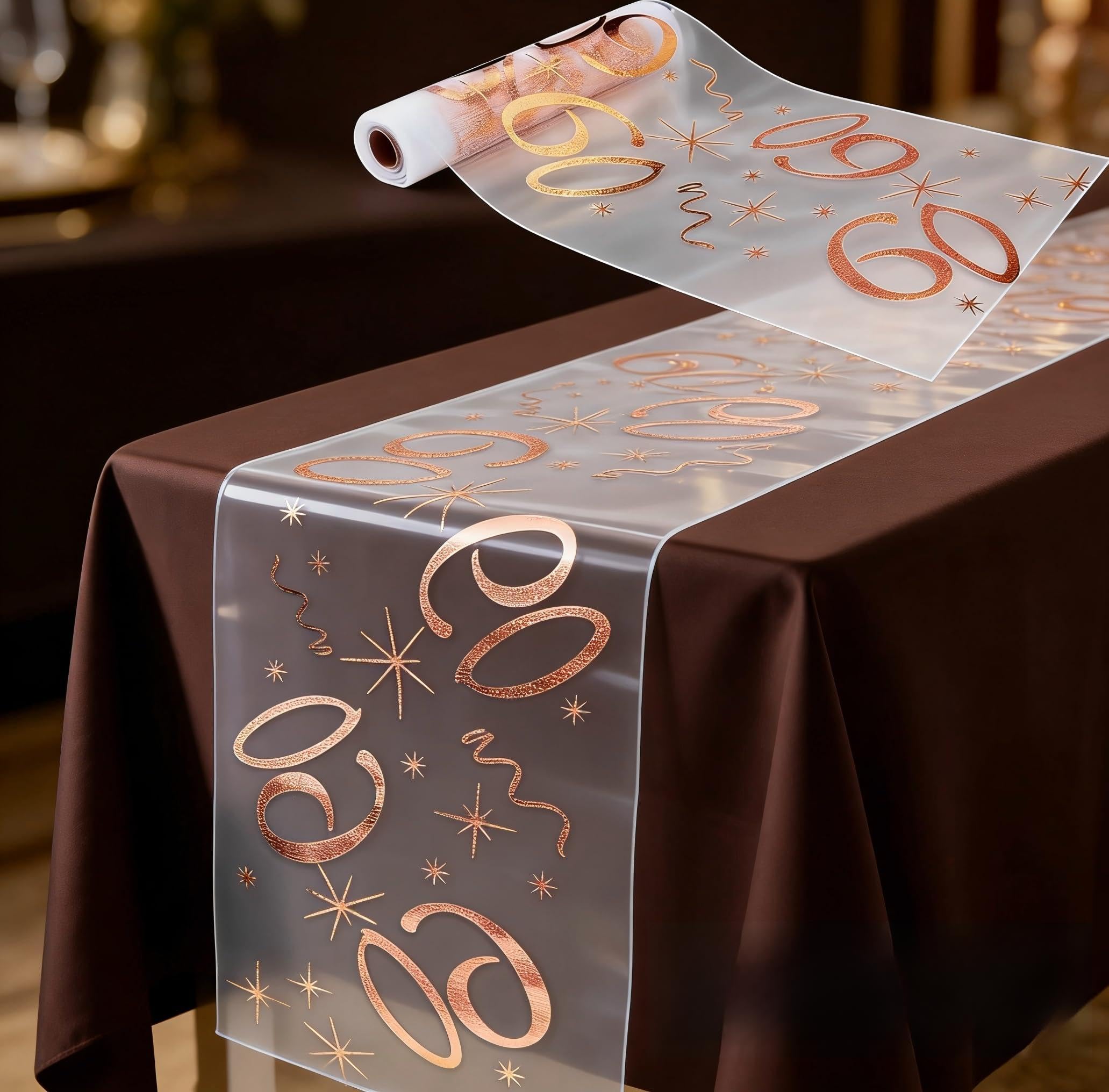 60th Birthday Decorations Table Runner - Rose Gold Party Supplies for Women & Men, Thickened Wrinkle Resistant Fabric, Perfect for Small Table Decorations (28cm x 5m)