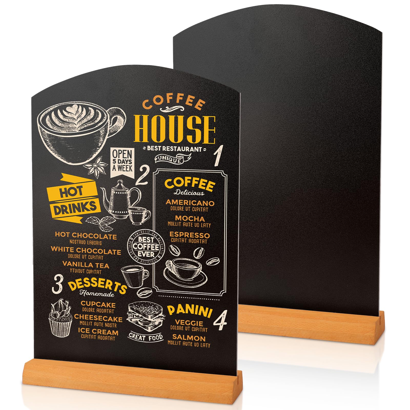 Samamoca 2 Pack Table Top Chalkboard with Plinth,A4 Chalkboard,Tabletop Chalkboard,Menu Chalk Board,Wood, Rustic Brown, A4, 31 X 21 X 5 CM
