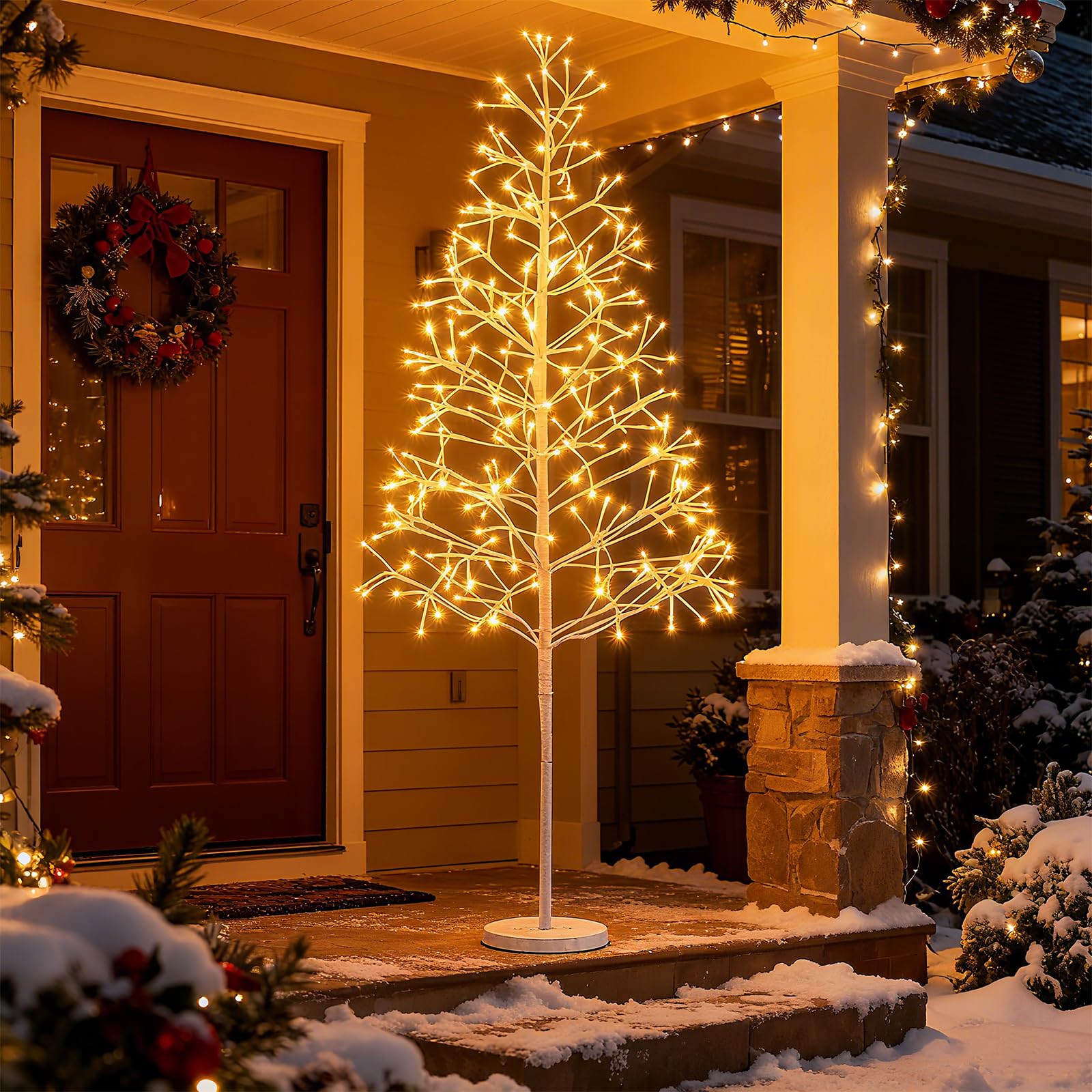 COSTWAY LED Lichterbaum, 150 cm Leuchtbaum mit 280 warmweißen Leuchten, LED Baum Innen, Lichterzweige mit Zemenständer, Weihnachtsdeko für Zuhause (Weiße Basis)