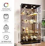 Vitrine en Verre avec Led,Armoire vitrine Pour Collection avec 2 Porte 4 étagères Transparent Meuble Vitrines Verre vitrines Figurine Armoire Salon Bar (4 étages 2 porte+LED effet miroir, noir) - 2