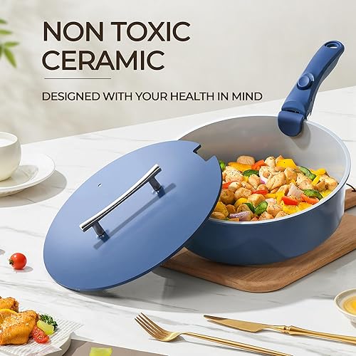 Miniatura 2 de Juego de ollas y sartenes con mango desmontable, juego de 12 utensilios de cocina de cerámica antiadherente con tapas, juego de utensilios de cocina