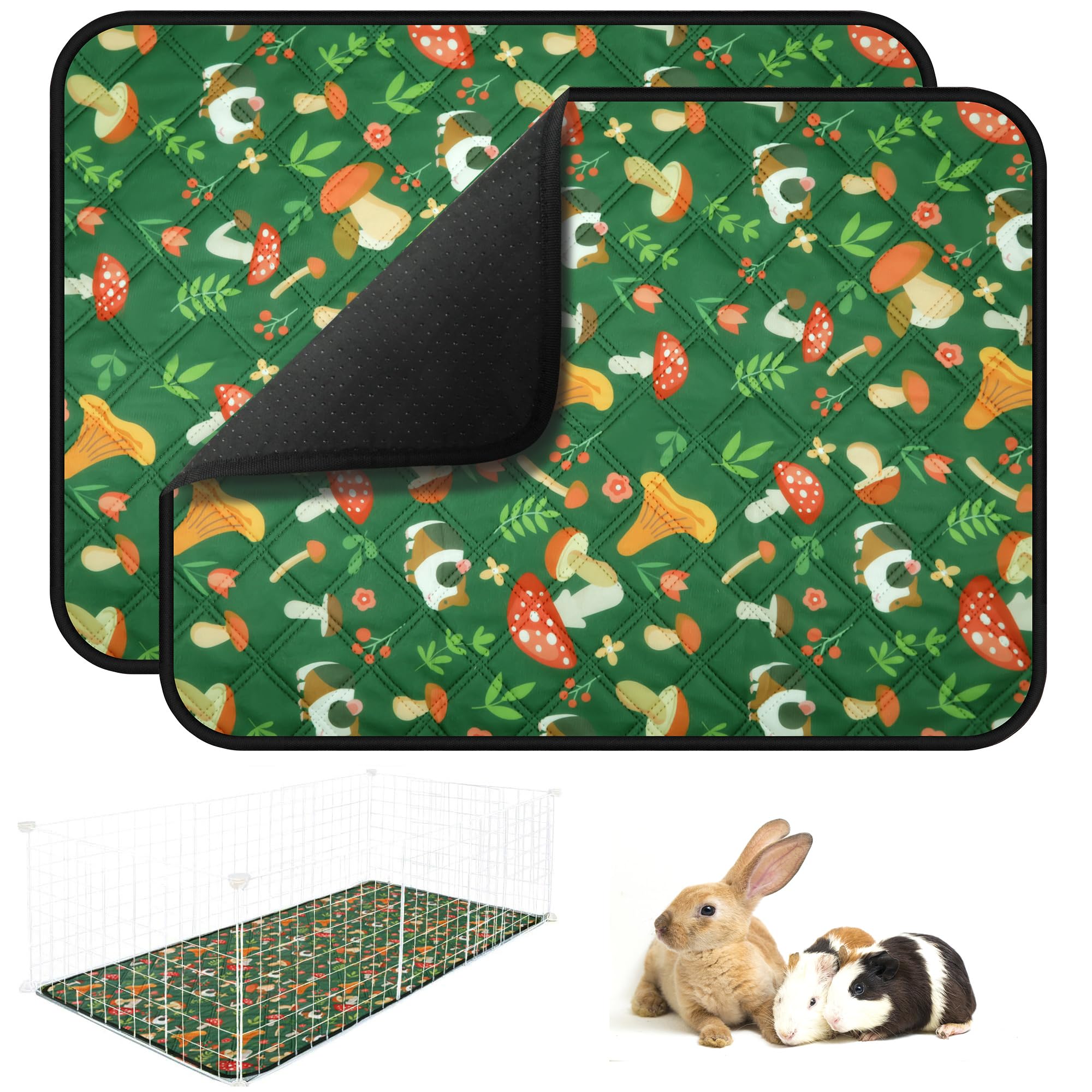 2 Pack Guinea Pig Cage Liner, Guinea Pig Bedding Washable Fast Absorbent Pee Pads Reusable Guinea Pig Mat Rabbit Cage Liner Waterproof Pet Pee Mat for Small Animals Chinchillas Hamster Hedgehog