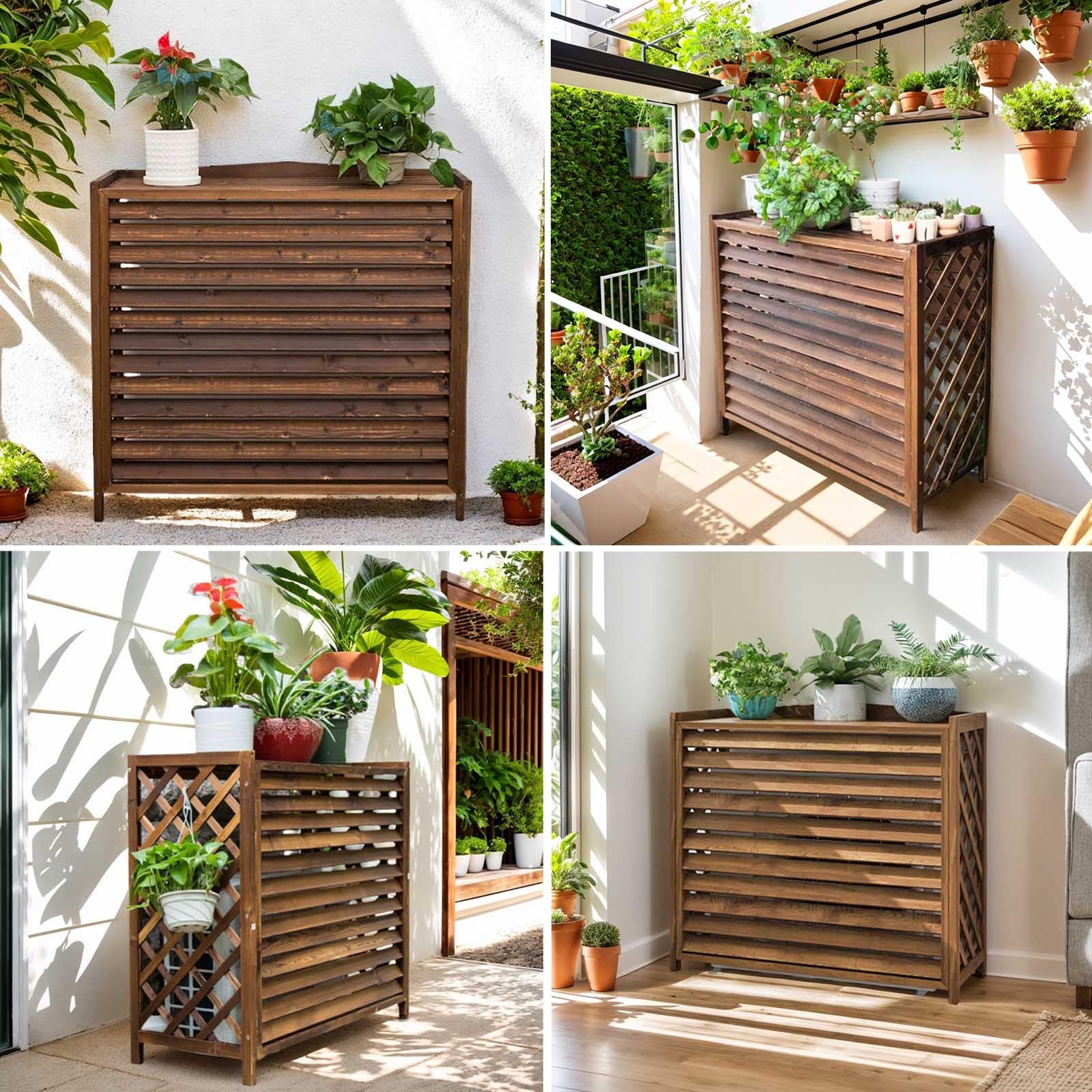 Copri Condizionatore Da Esterno Legno Anti-Corrosione Impermeabile Protezione Solare Portavaso Da Balcone 110x50x85cm