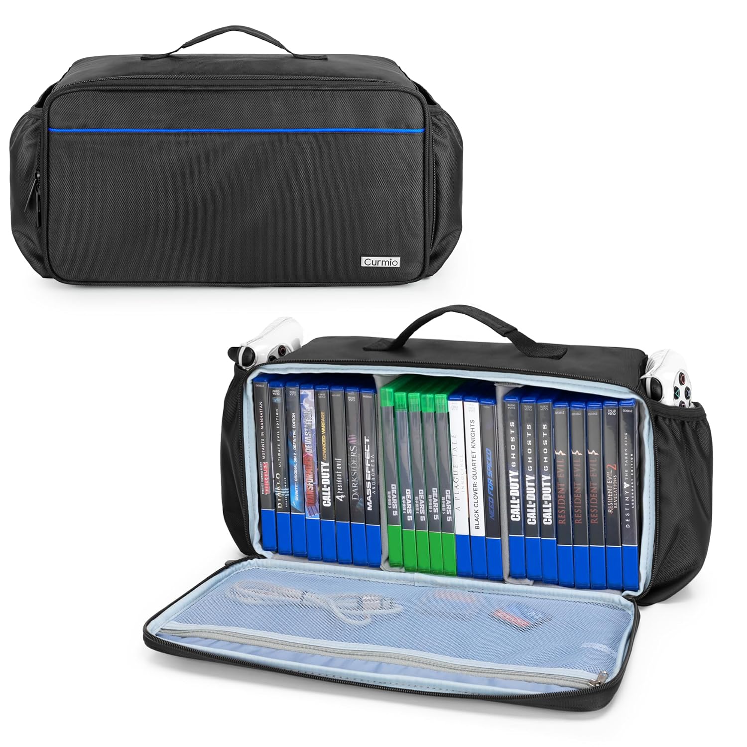 CURMIO Game Disc Storage Bag Holds Up to 24 Discs Game Disk Travel Case Compatible for PS5 PS4