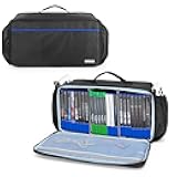 CURMIO Game Disc Storage Bag Holds Up to 24 Discs, Game Disk Travel Case Compatible for PS5/PS4/PS4 Pro/PS3/Xbox One/Xbox 360//Xbox Series X/S, Blue Stripe(Bag Only)