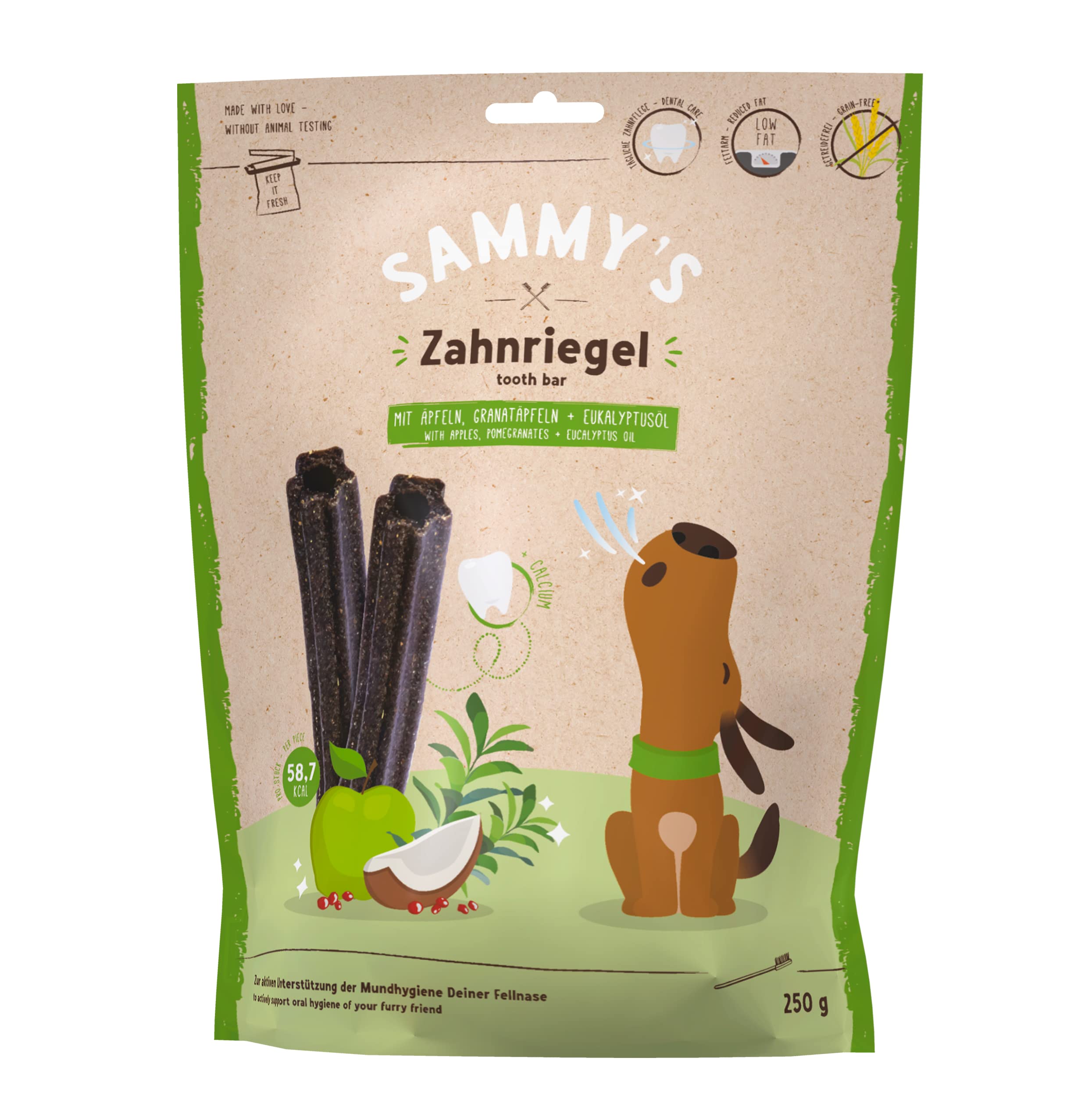 Bastoncini per l'igiene dentale Sammy's | Bastoncini profumati e gustosi per cani | Per favorire l'igiene orale | Senza cereali | Naturali | A basso contenuto di grassi | 250 g