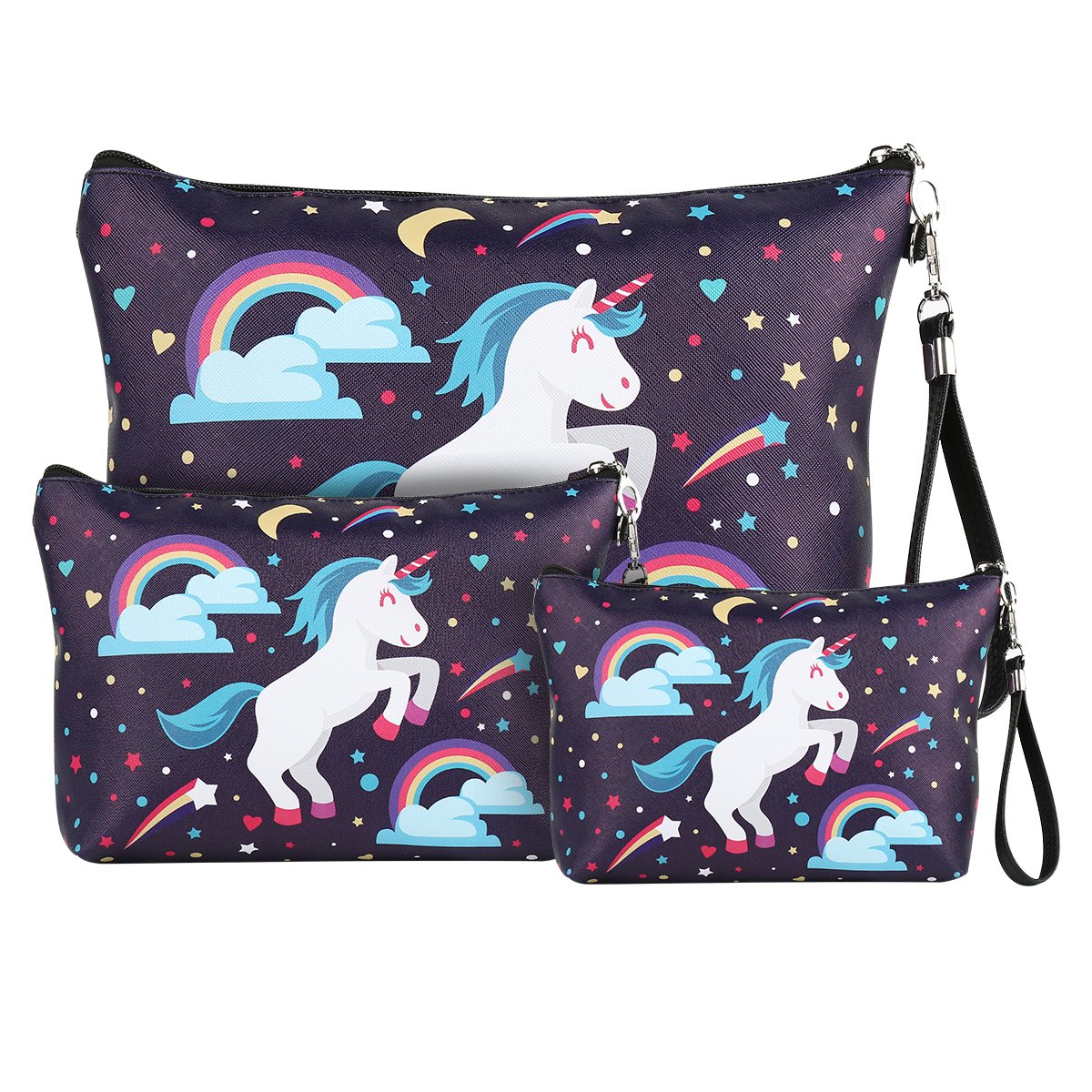 Pack 3 Unicorn Girls Toiletry Bag Waterproof PU Wash Bag for Kids Girls