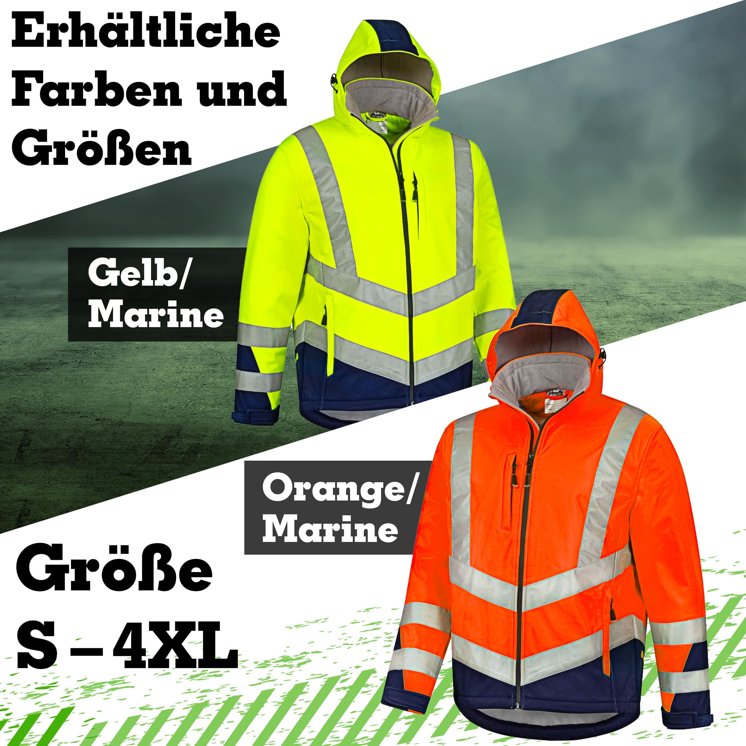 Safetytex Warnschutz Softshelljacke - Wind- und Wasserdicht - Atmungsaktiv - Hoch Sichtbar - Arbeitsjacke in verschiedenen Farben und Größen