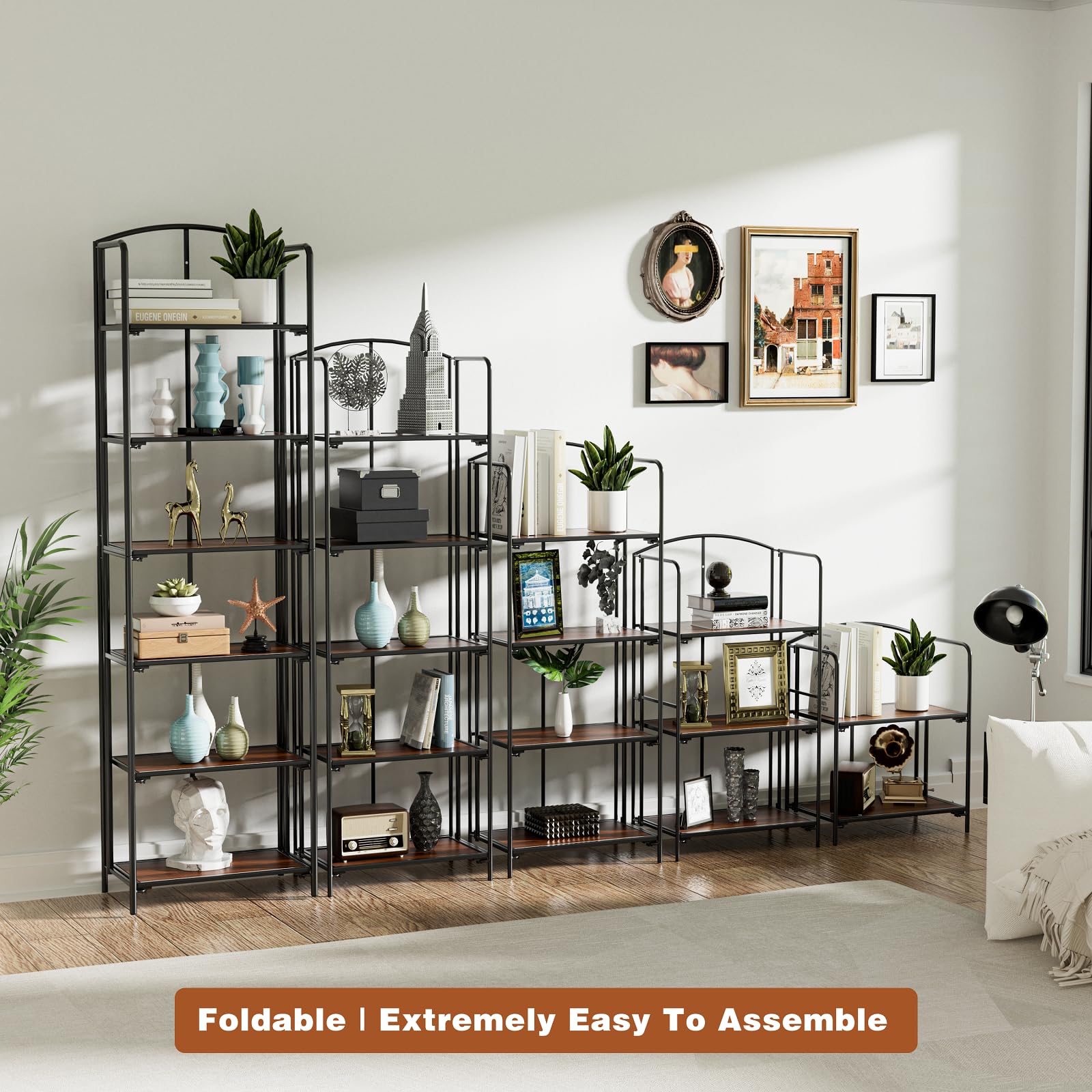 Amazon.com: Crofy No Assembly Folding Bookshelf for Living Room, 5