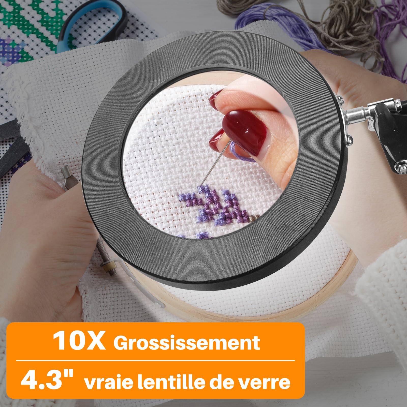 OKSANO Lampe Loupe 10X LED Bureau 3 Couleurs 10 Luminosité Lecture Réparation Artisanat